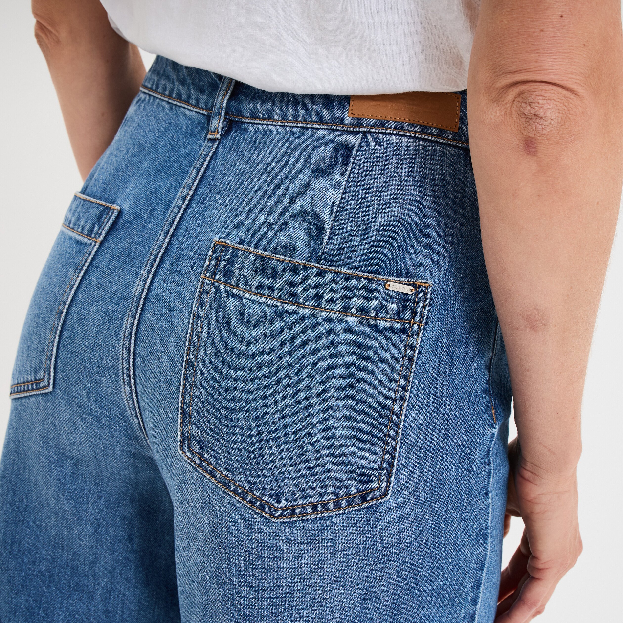 Jeans cargo large coton denim stone femme