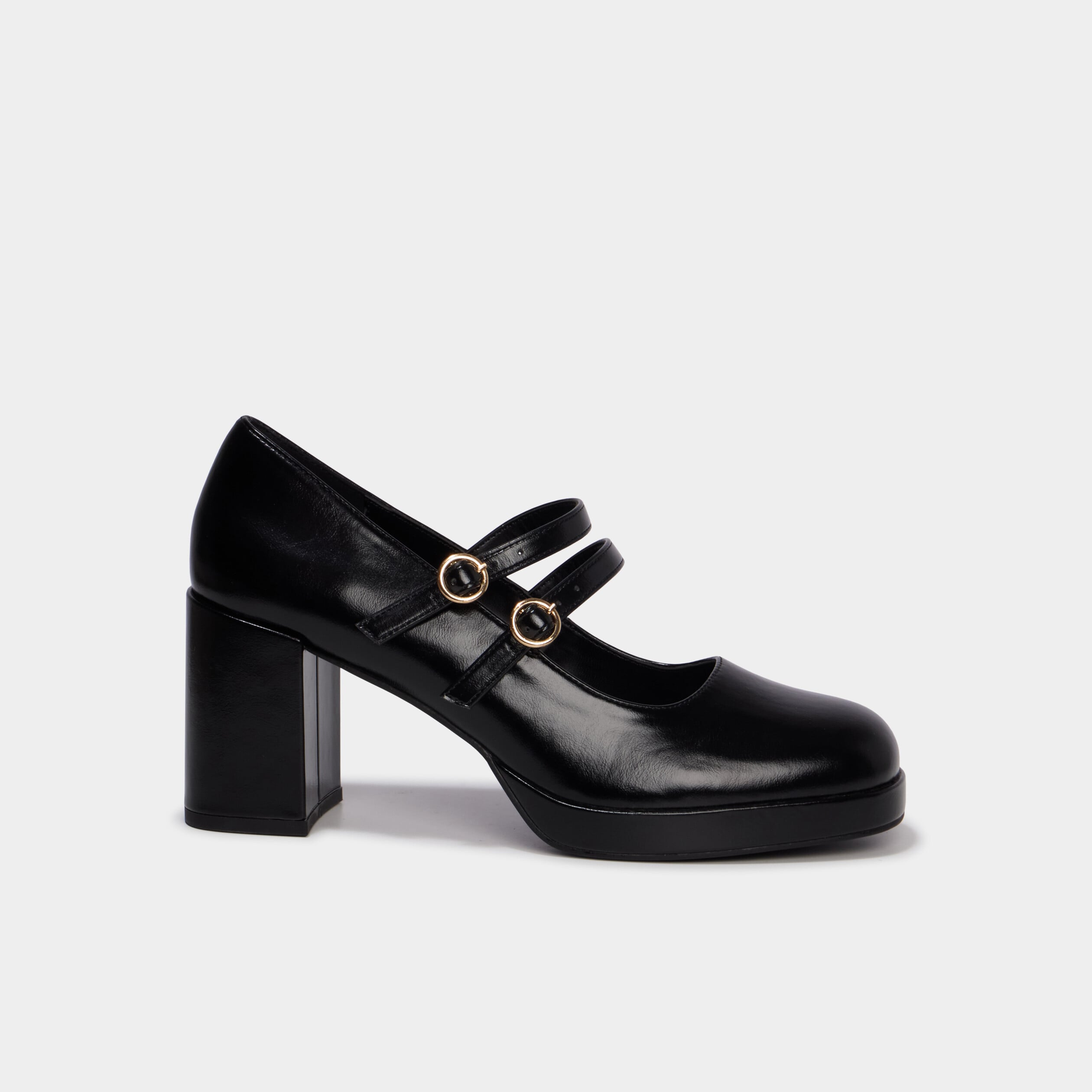 Escarpin &agrave; double bride talon bloc noir femme