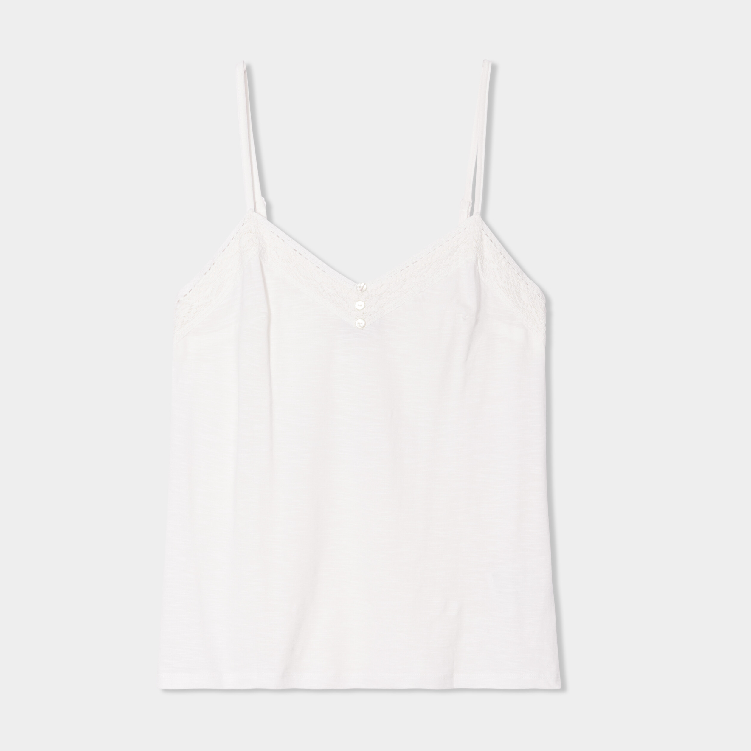 debardeur bandes macrame au col blanc femme Débardeur bandes macramé au col blanc femme