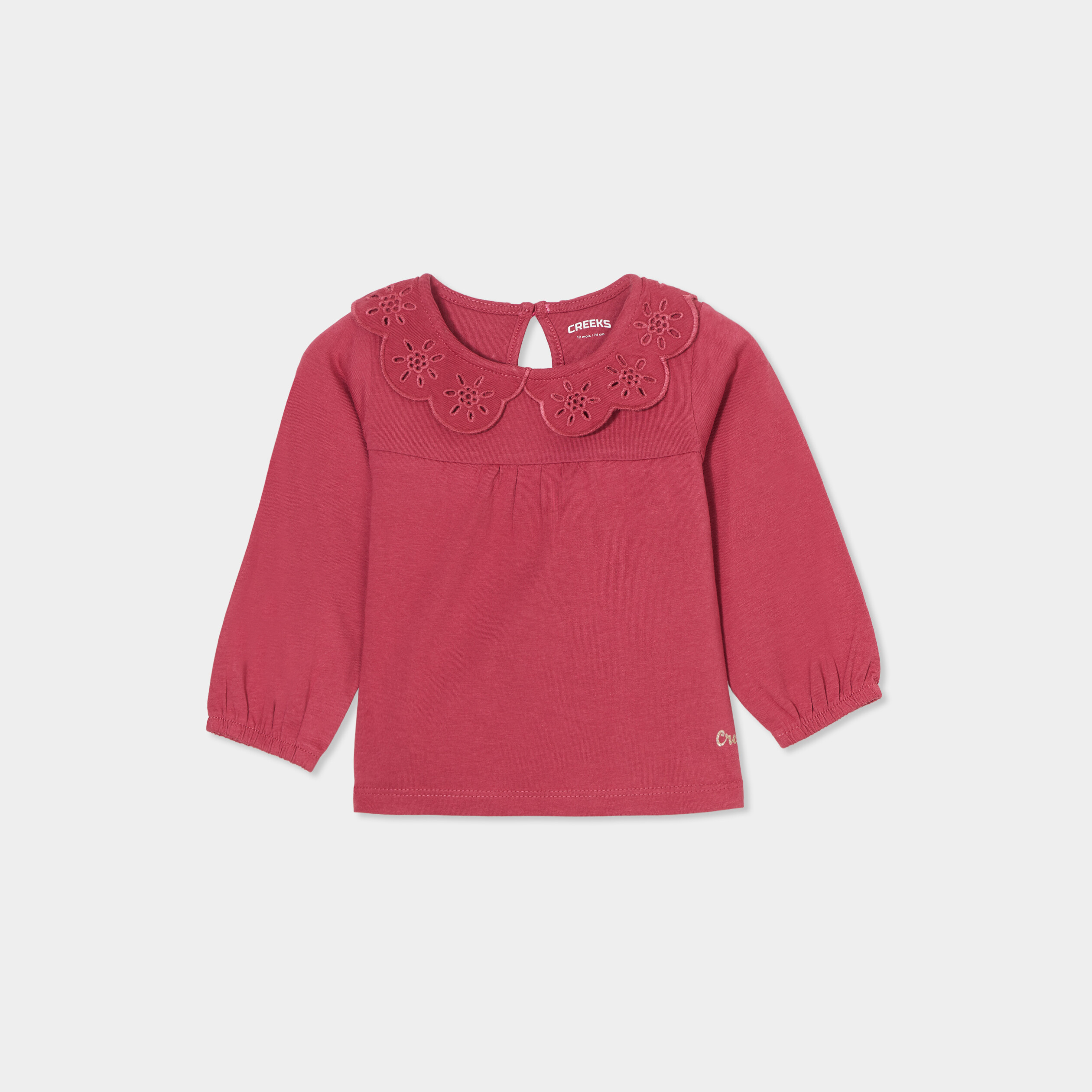 t shirt col claudine broderie anglaise rose framboise bebef T-shirt col claudine broderie anglaise rose framboise bébé fille