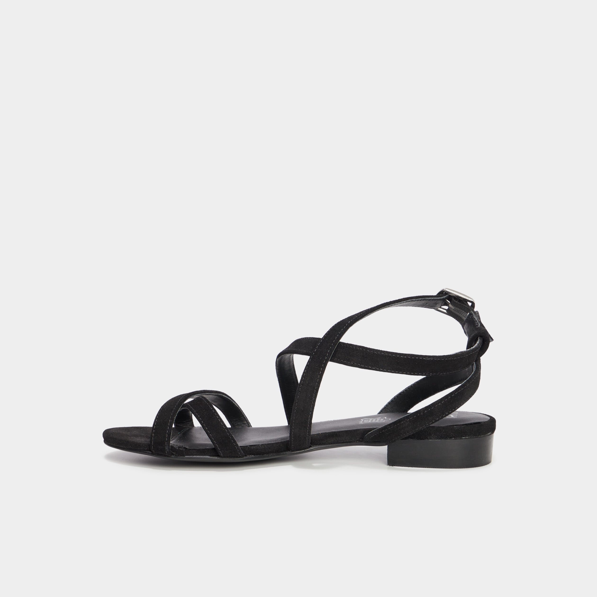 Sandales avec brides en cuir noir femme