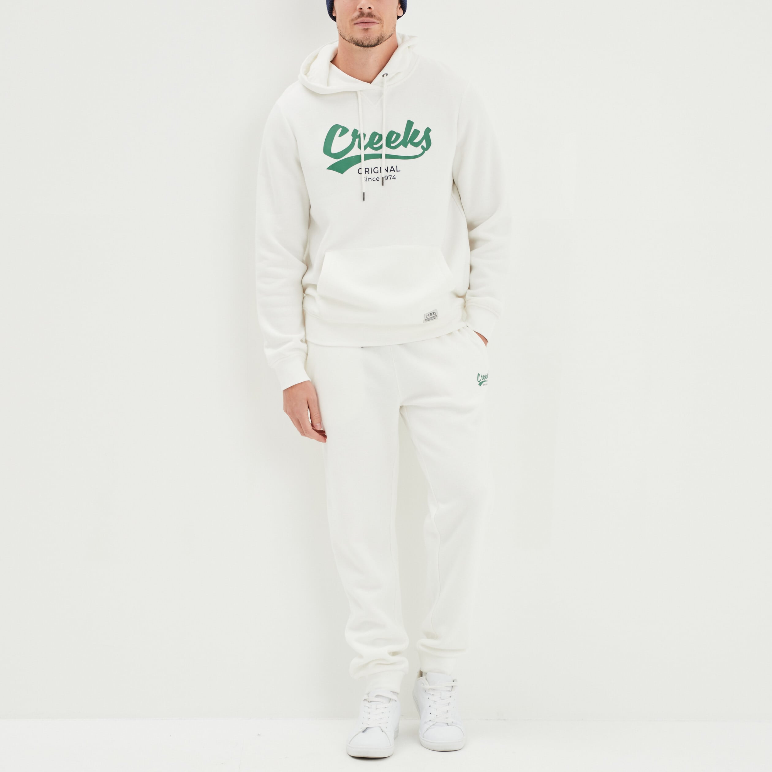 Sweat &agrave; capuche avec cordon hoodie blanc homme