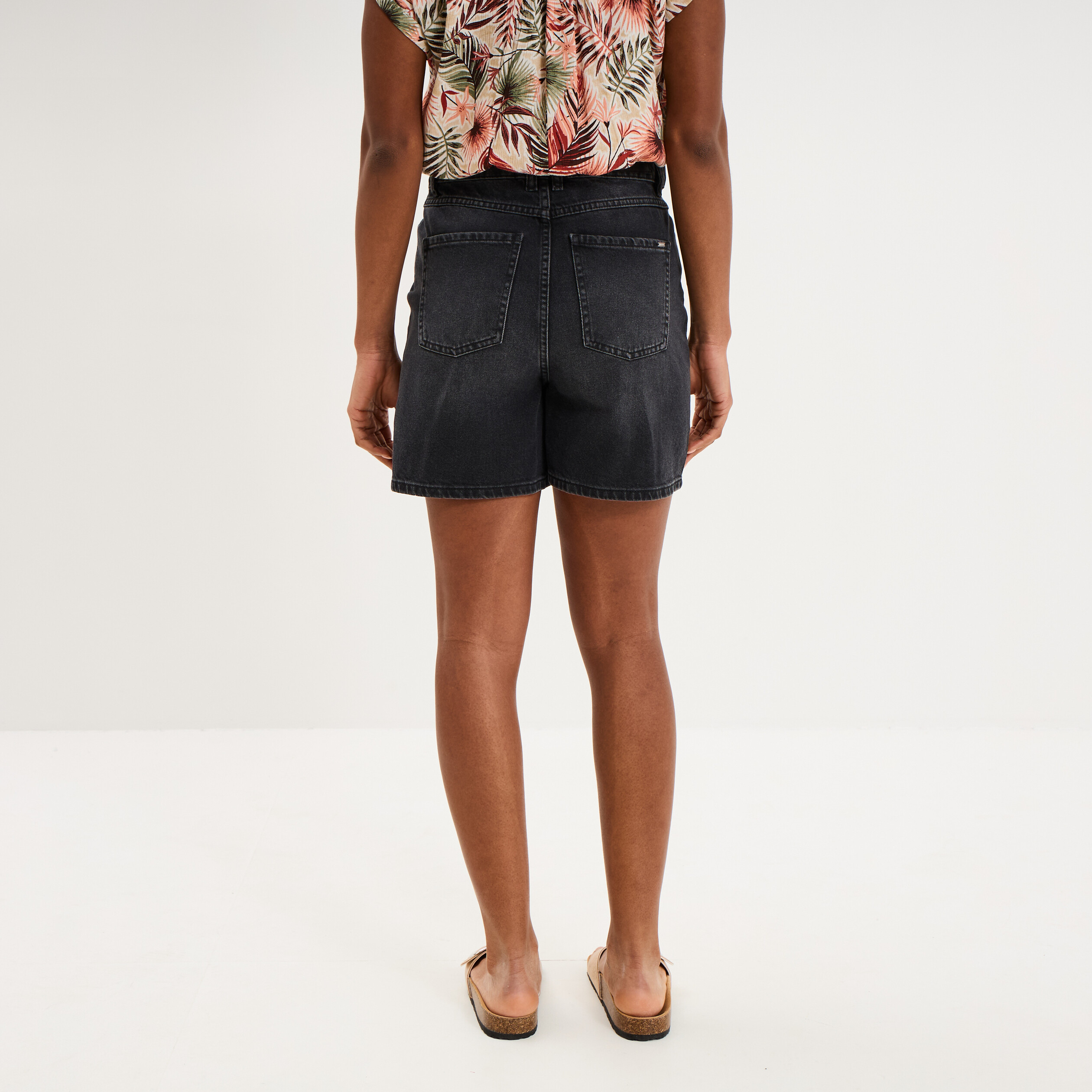 Short mom en jean 5 poches denim noir femme