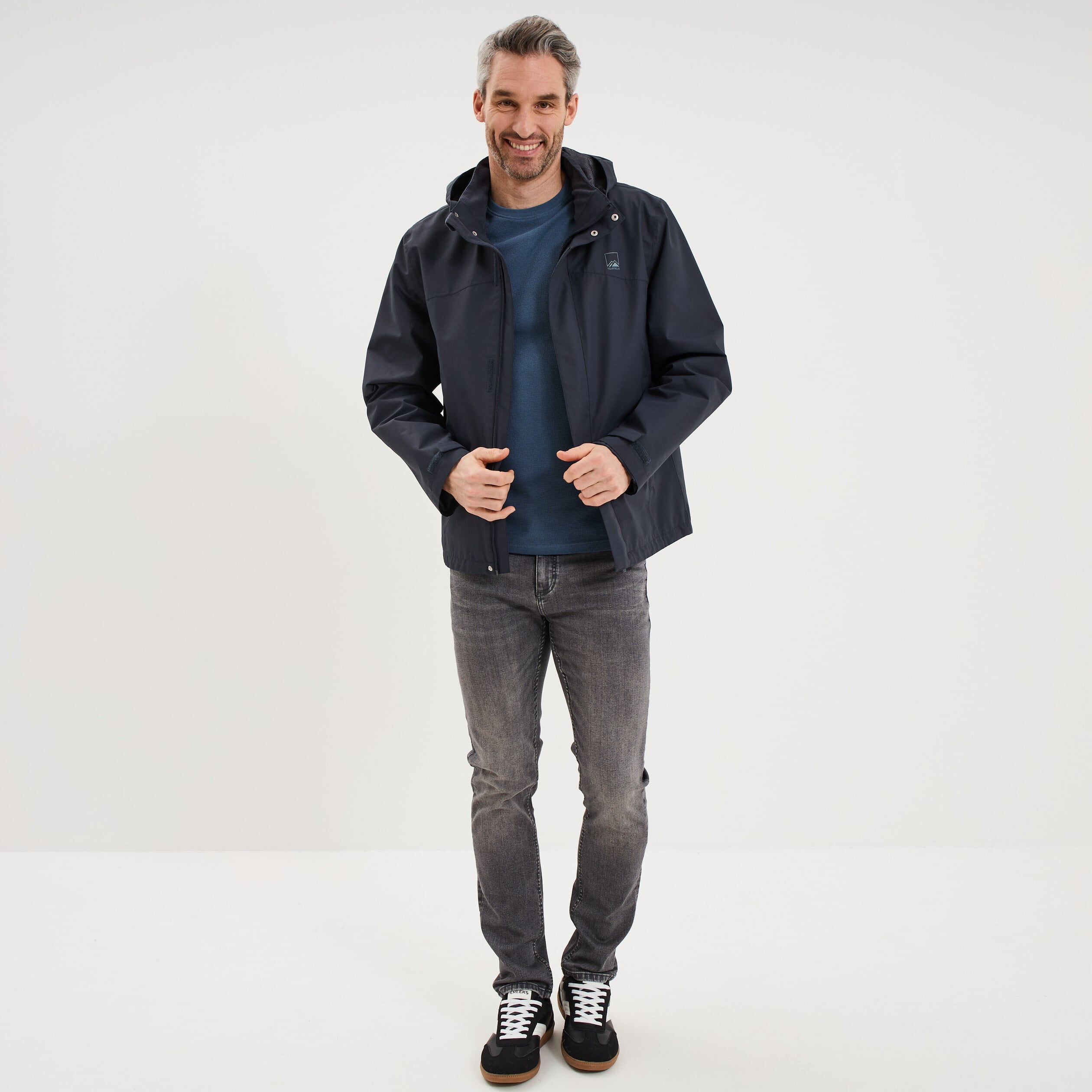 T-shirt textur&eacute; droit col rond coton bleu gris homme