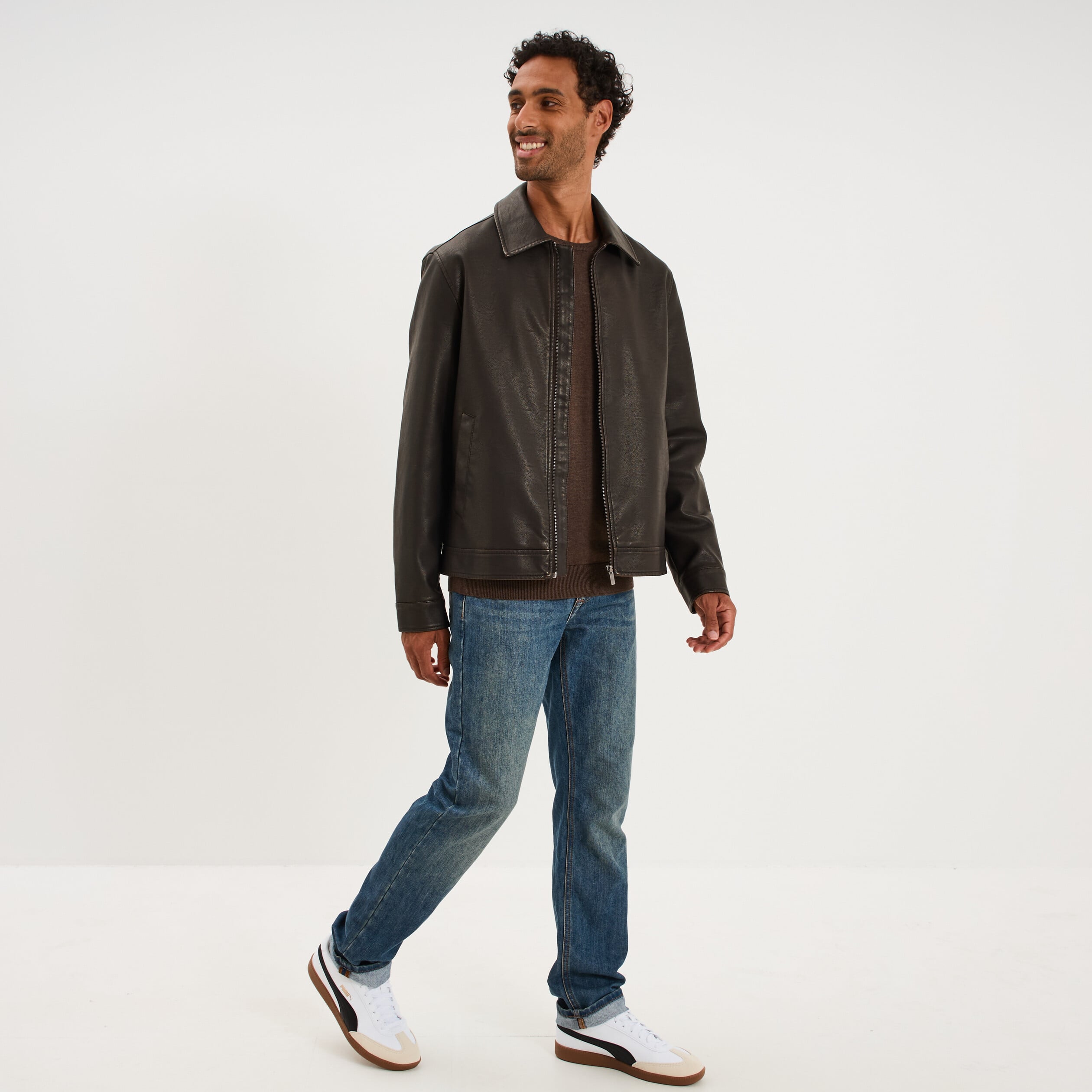 Veste courte simili cuir marron homme