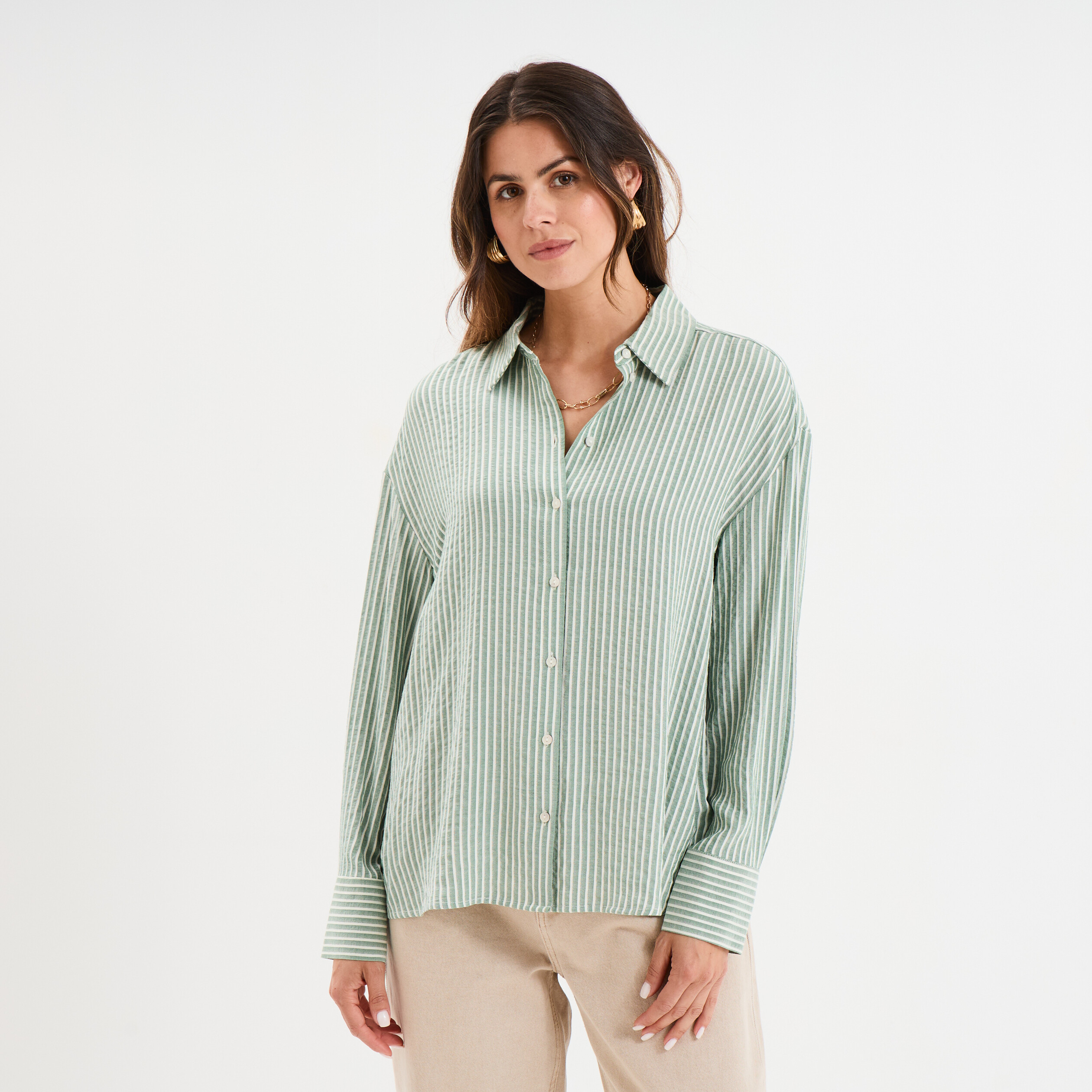 chemise manches longues vert kaki femme Chemise manches longues vert kaki femme