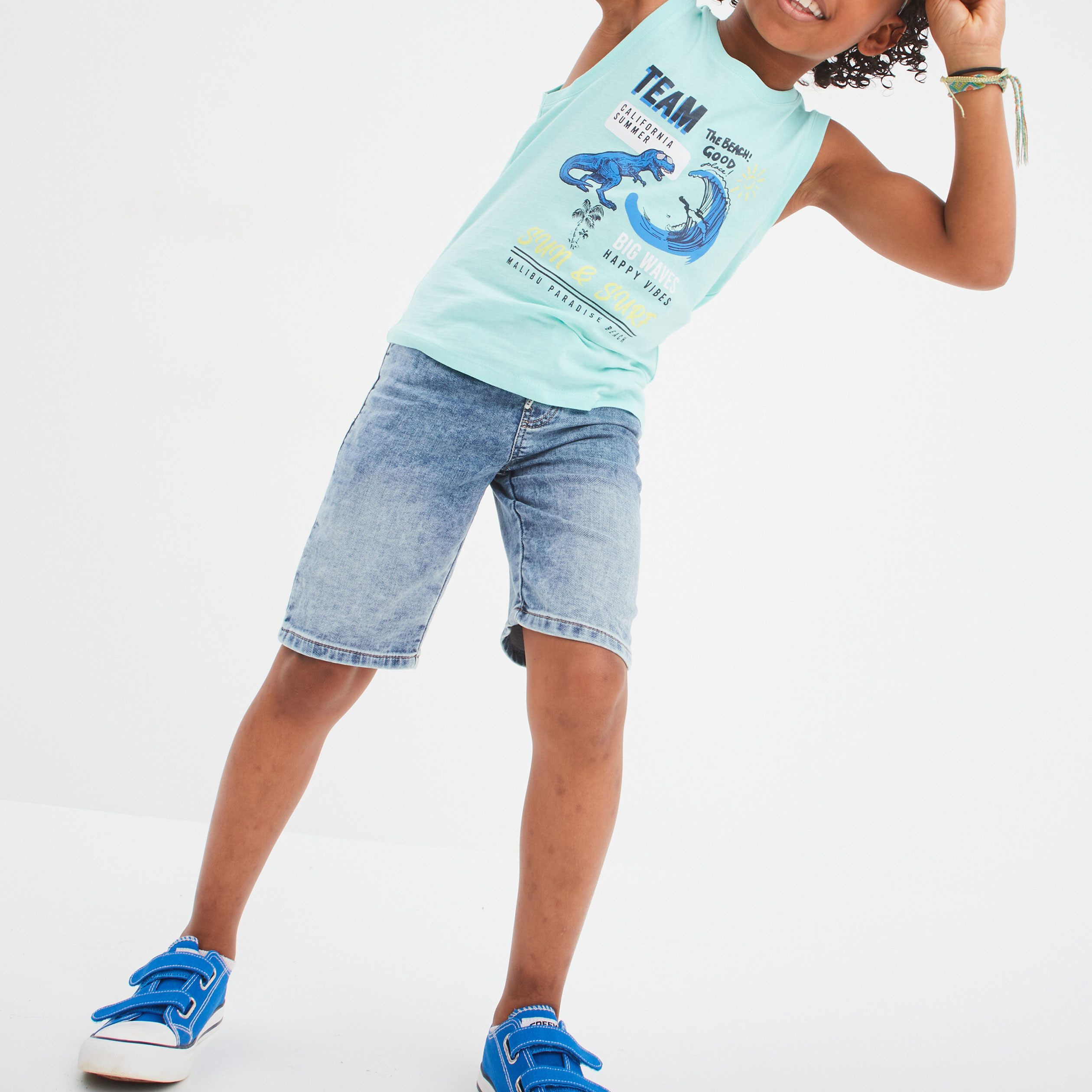 Débardeur sans manches coton bleu turquoise garçon
