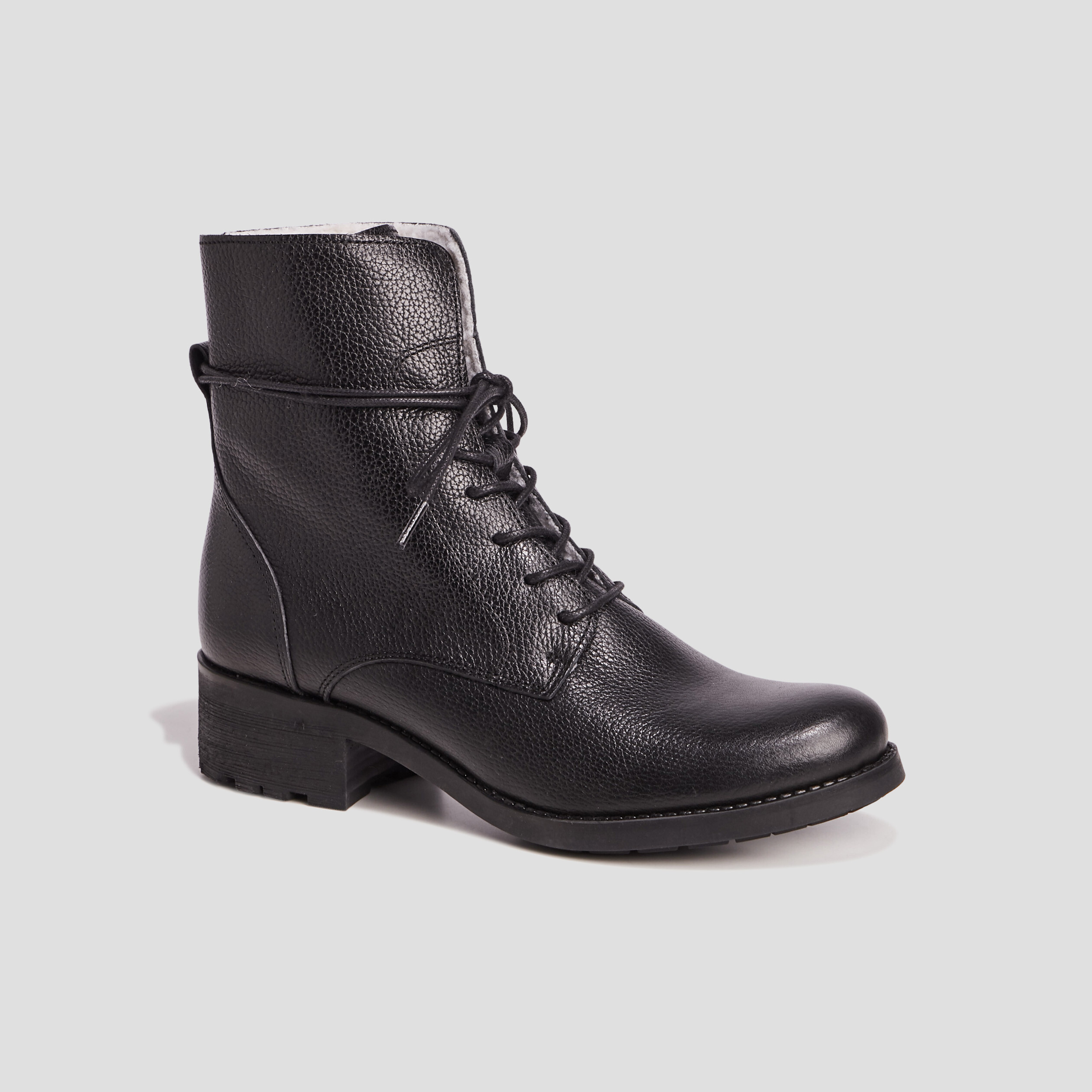 bottines a lacets en cuir fourrees noir femme Bottines à lacets en cuir fourrées noir femme