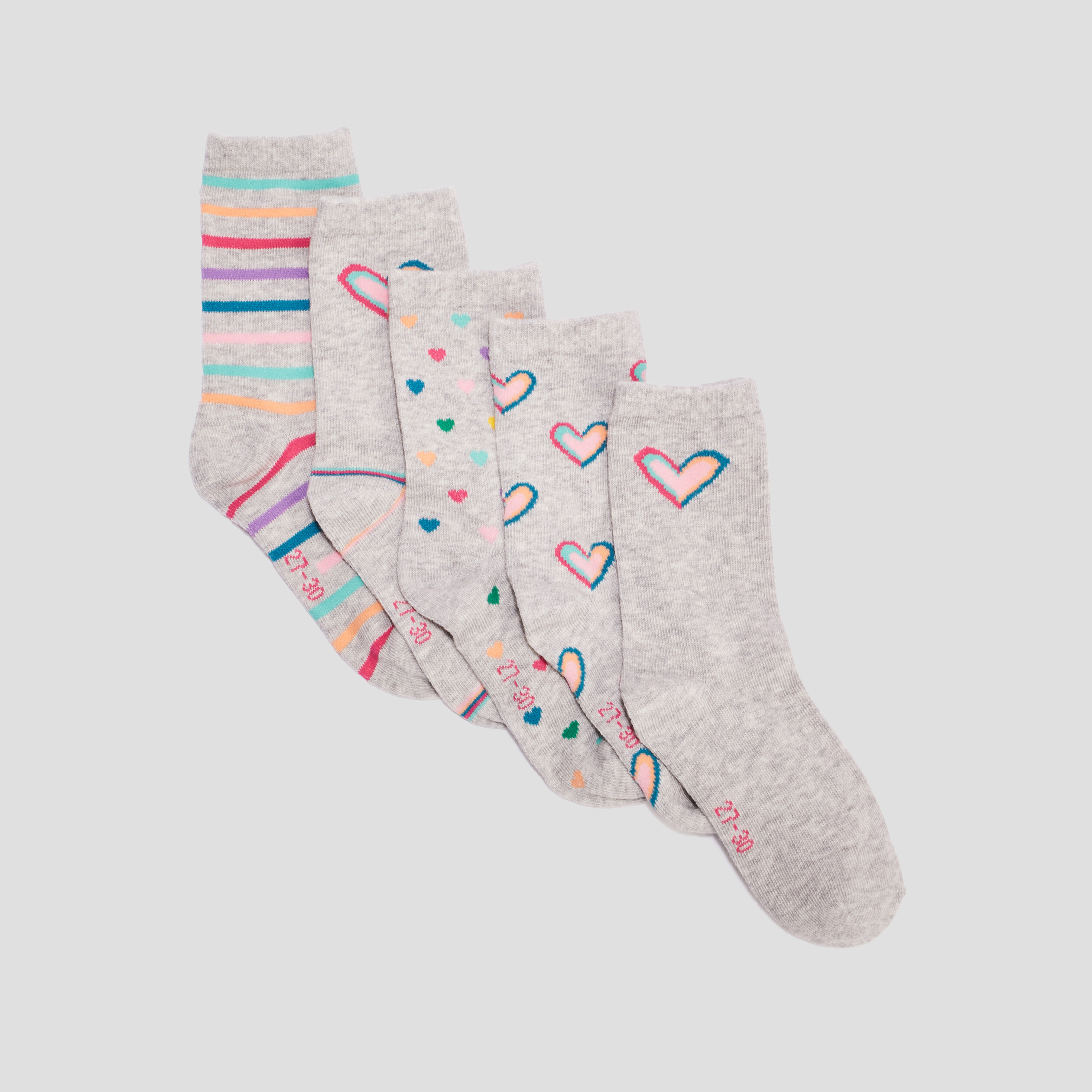 Lot 5 paires chaussettes motif coeurs multicolore fille