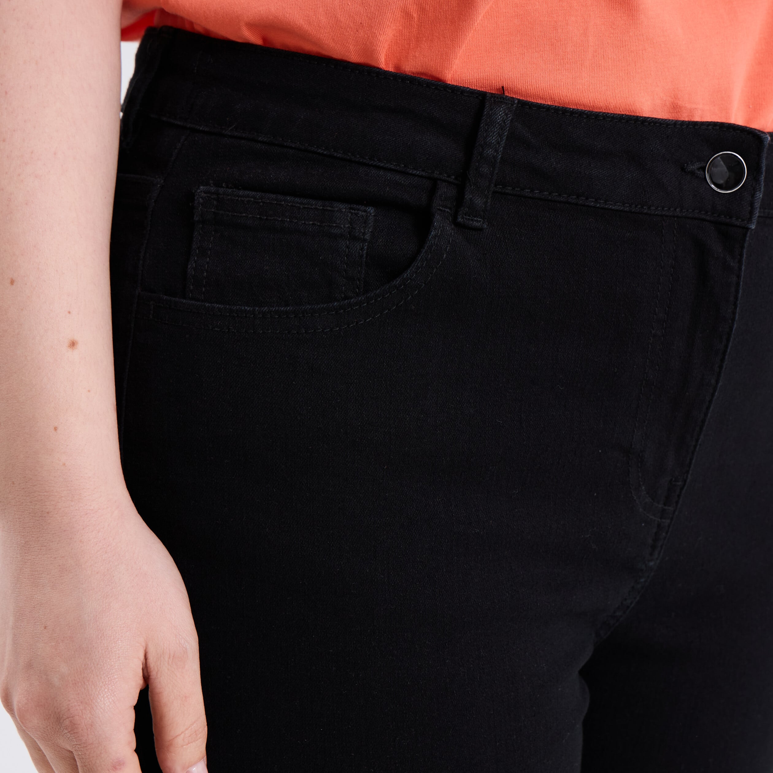 Pantalon capri skinny taille haute noir femme grande taille