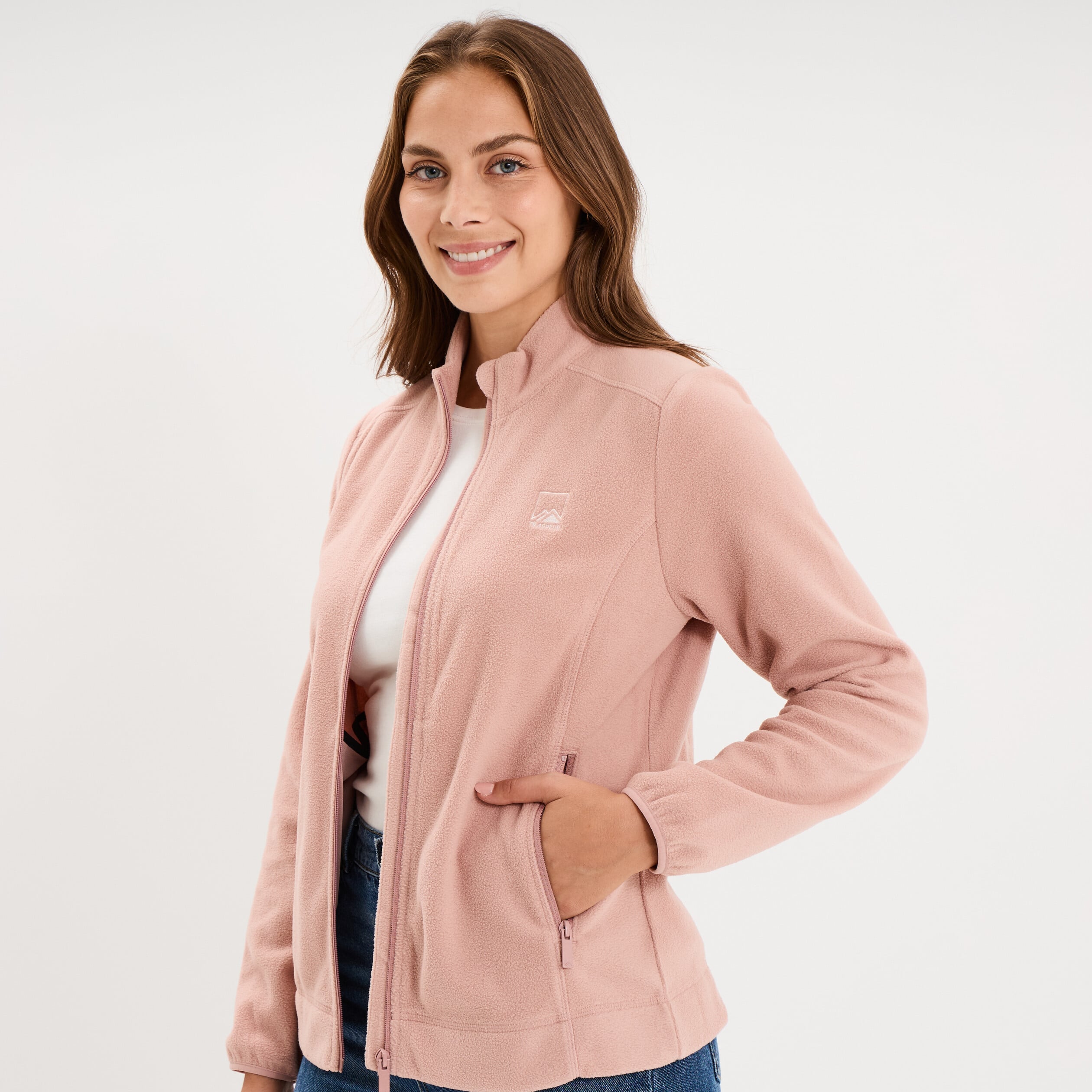 Veste polaire zipp&eacute; manches longues rose poudr&eacute;e femme