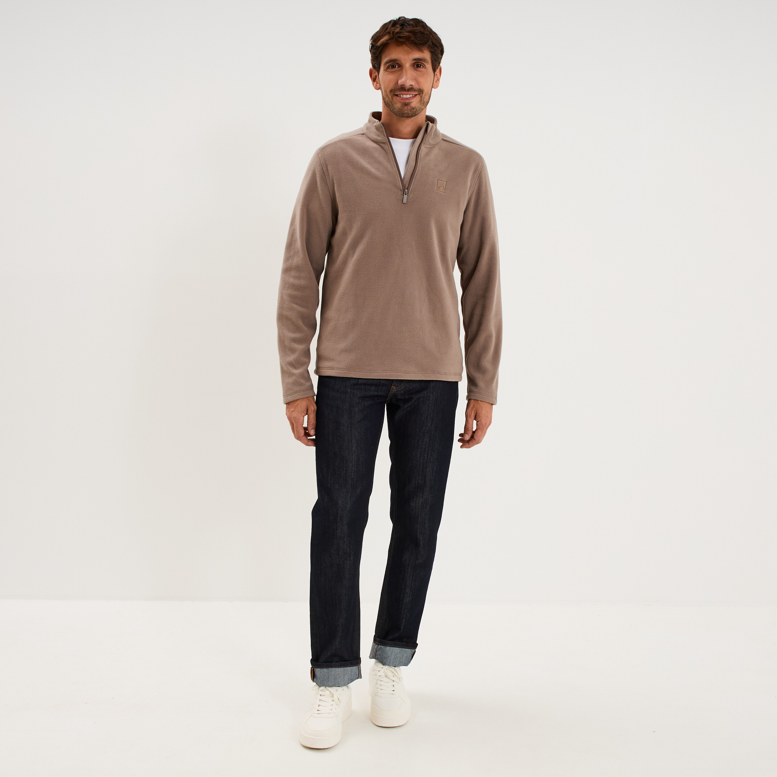 Sweat polaire col camionneur gris homme