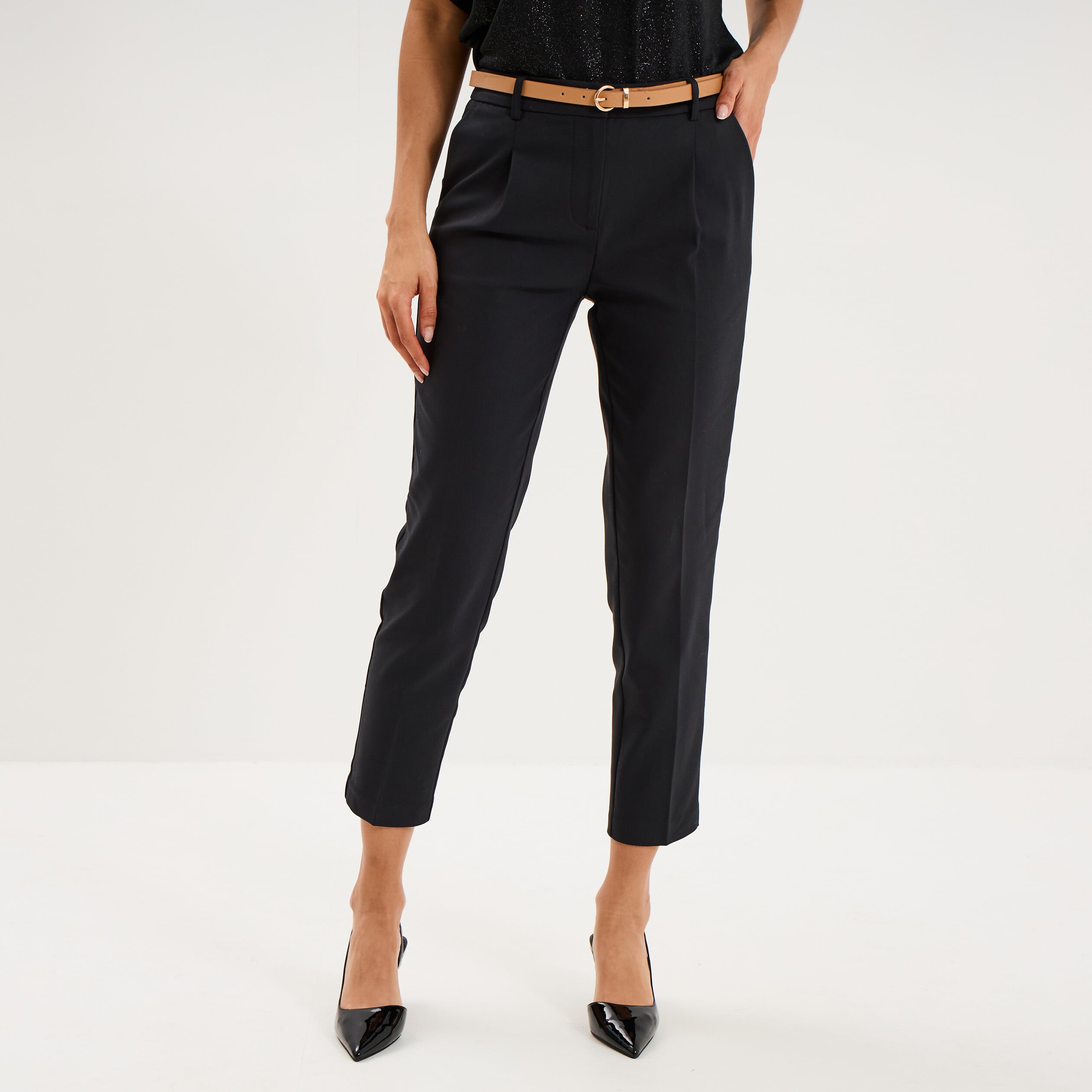 pantalon cigarette Pantalon cigarette à ceinture amovible noir femme