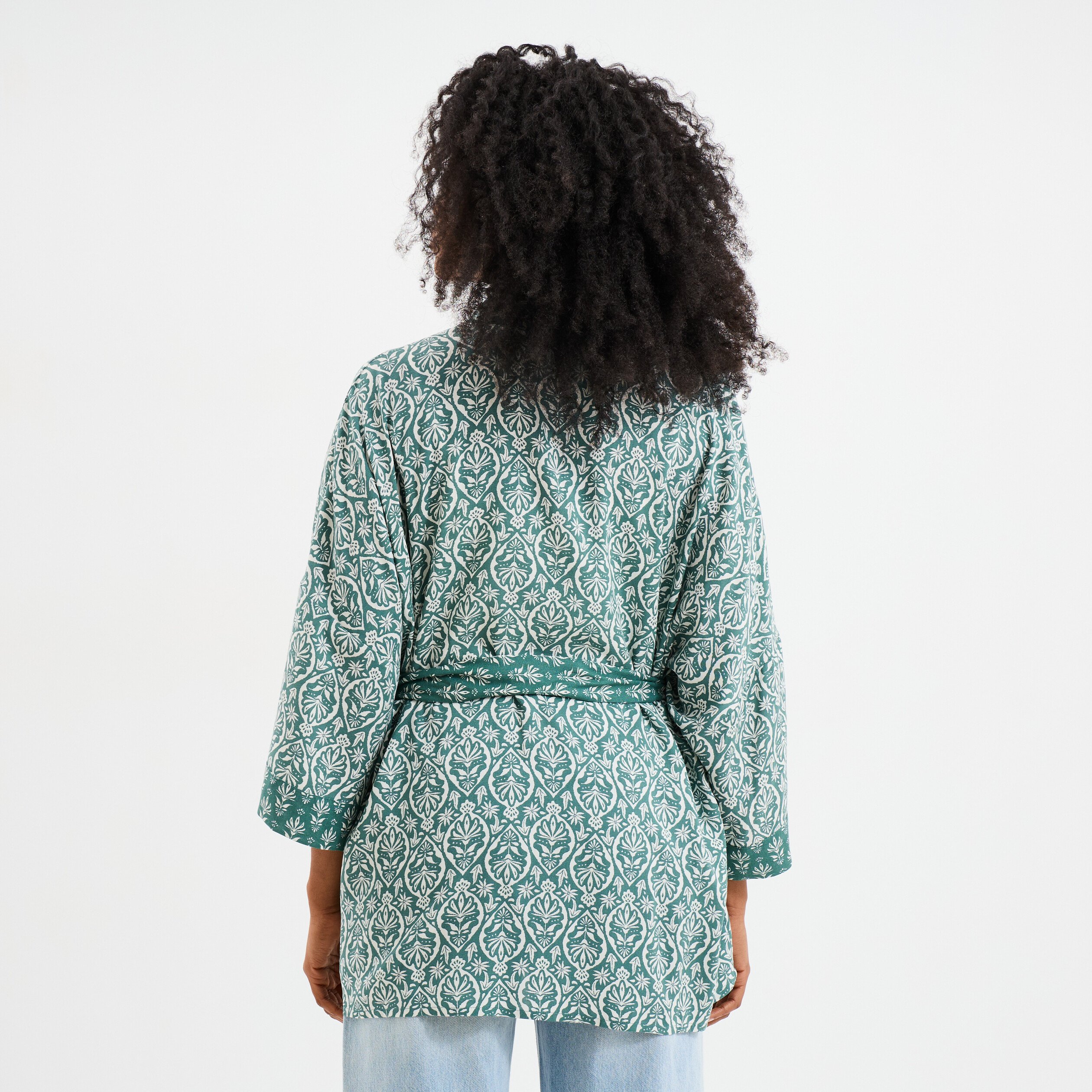 veste kimono manches 34 vert turquoise femme Veste kimono manches 3/4 vert turquoise femme