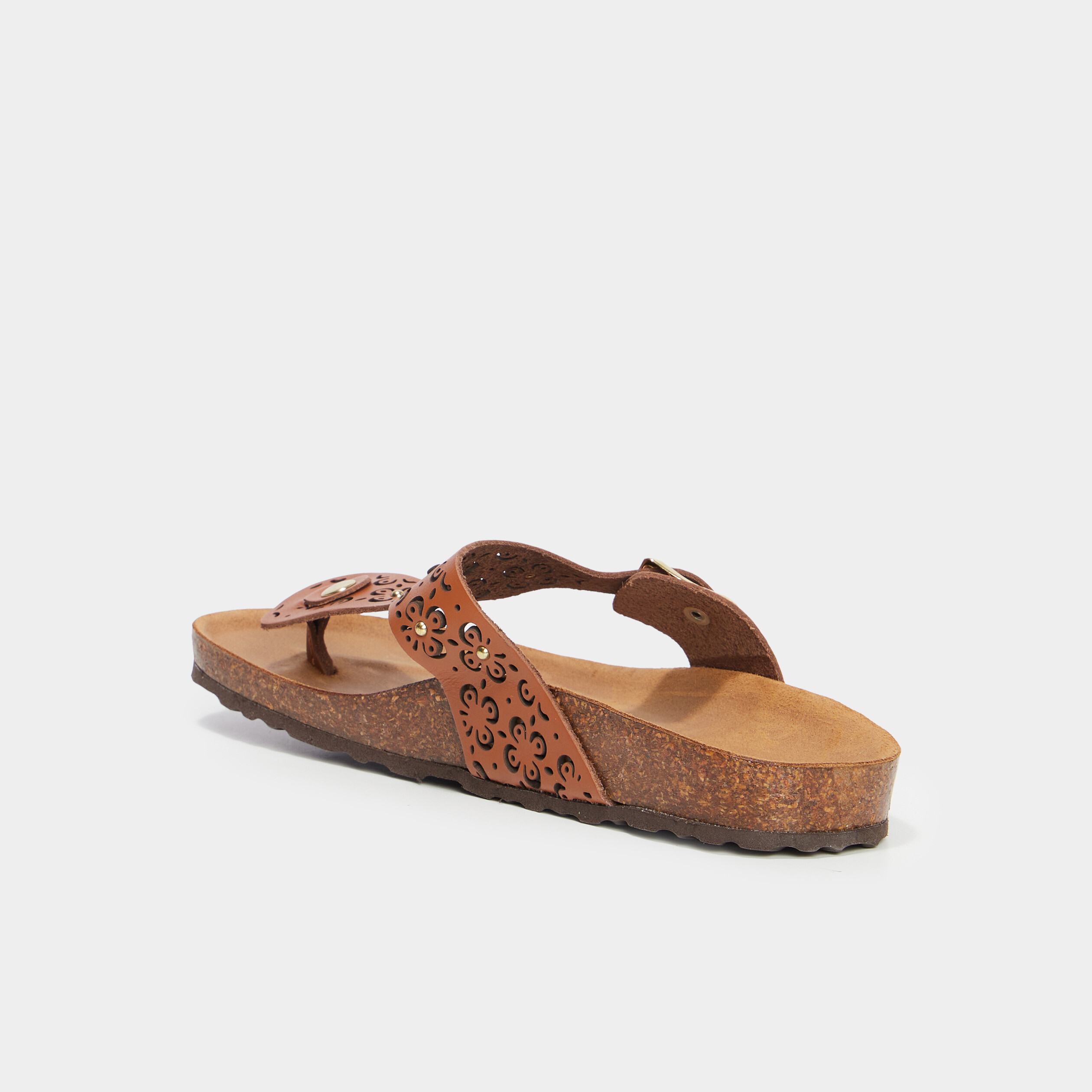 mules details perfores en cuir marron femme Mules détails perforés en cuir marron femme