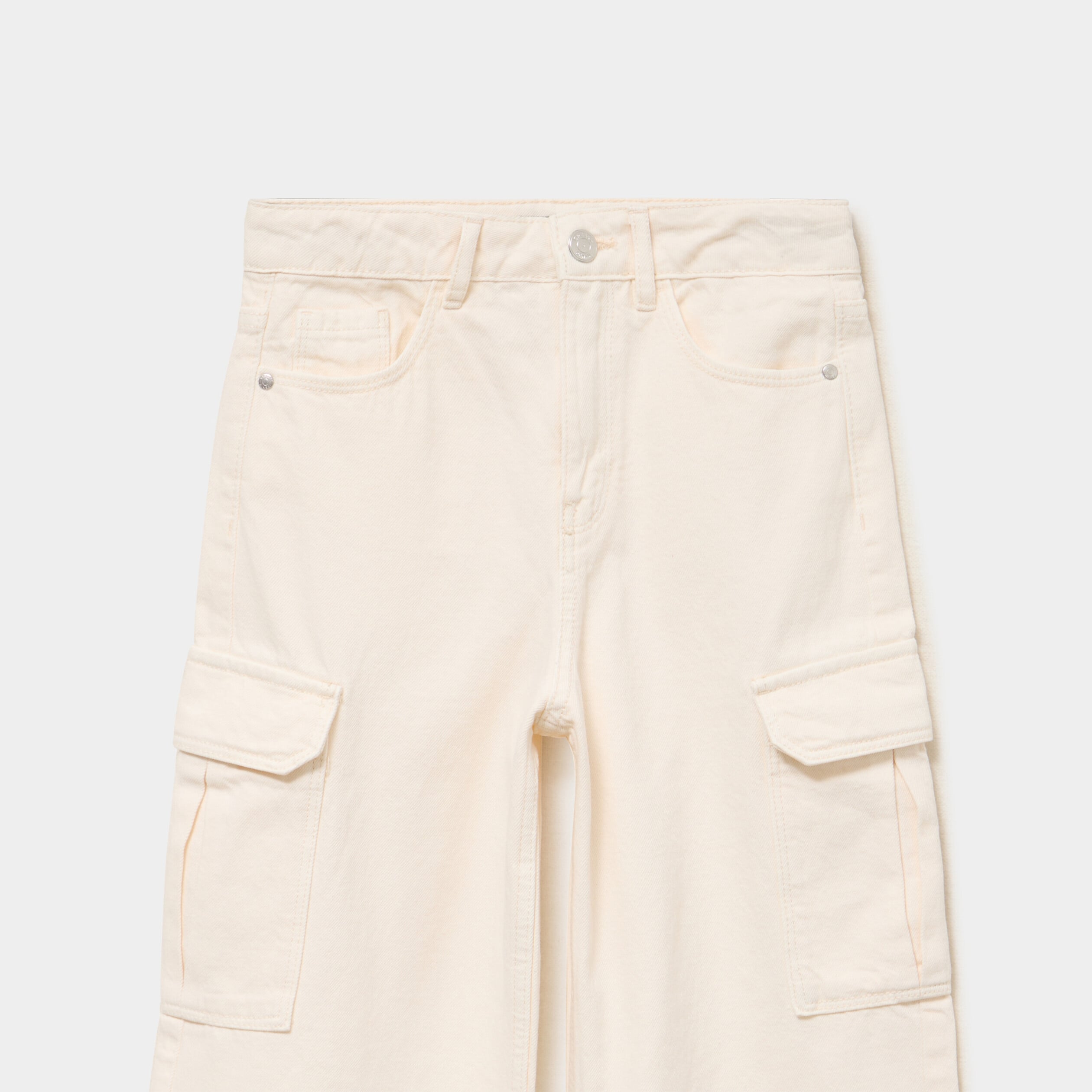 Pantalon large battle poches &agrave; rabat creme fille