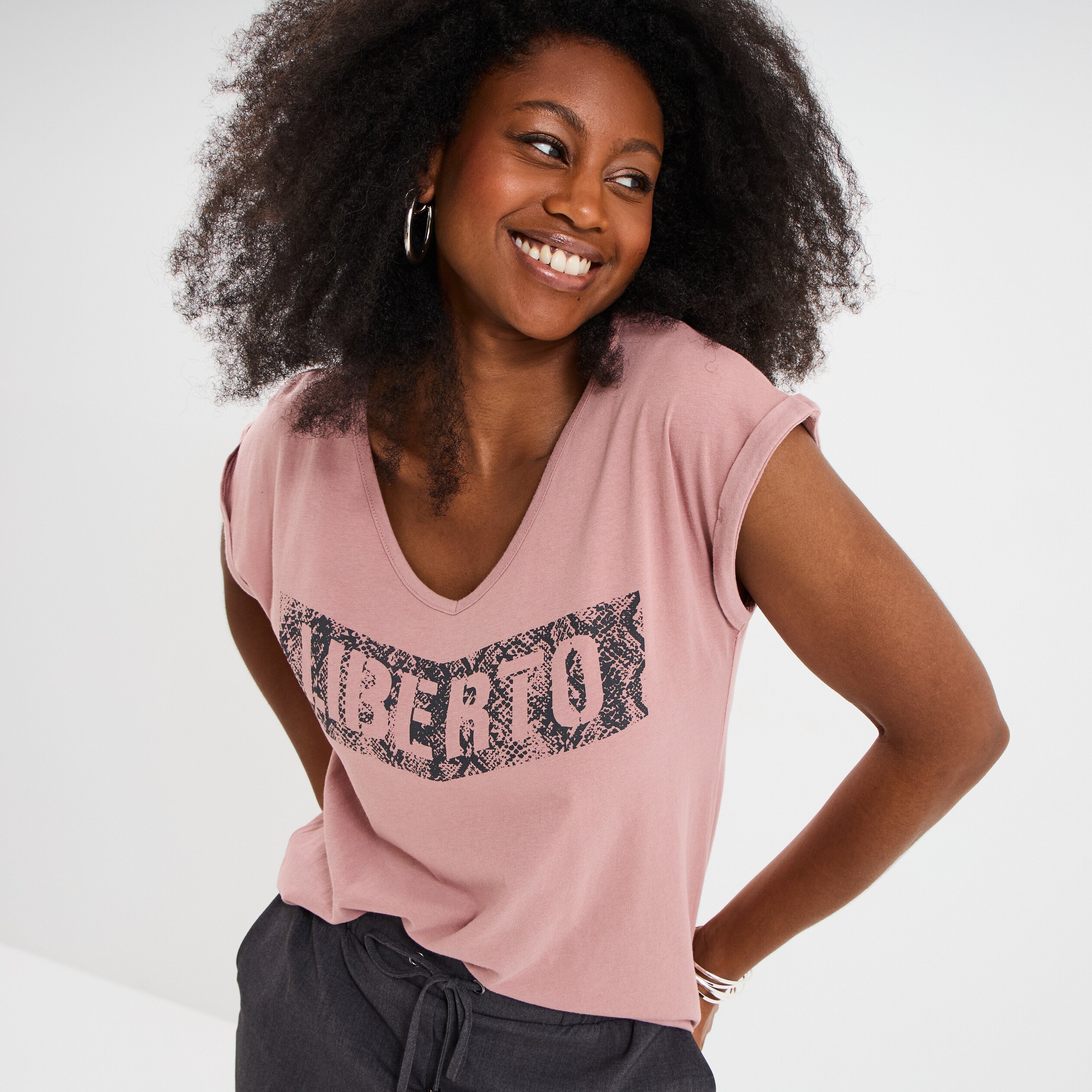 t shirt delave en coton liberto parme femme T-shirt délavé en coton Liberto parme femme