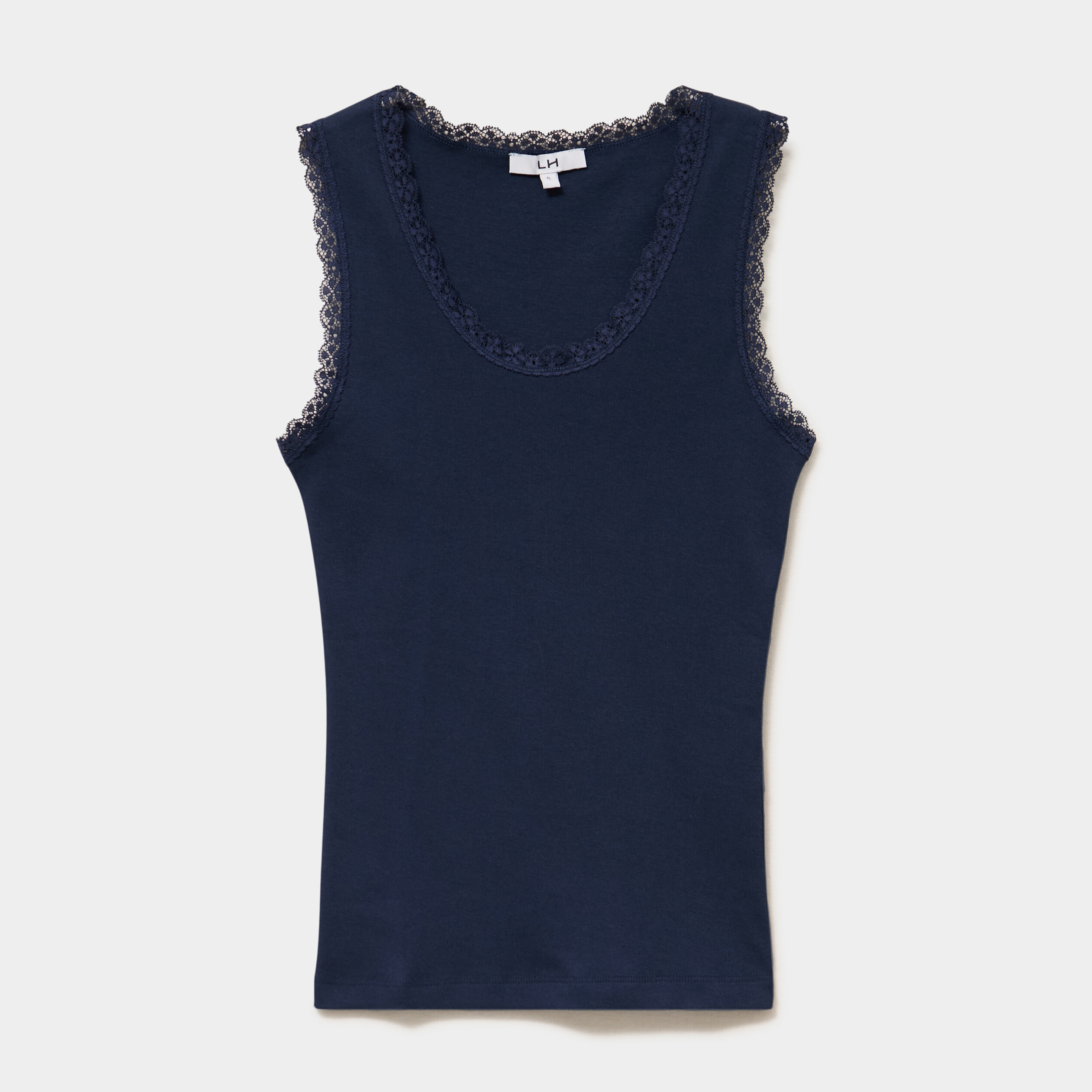 D&eacute;bardeur coton bords dentelle bleu marine femme