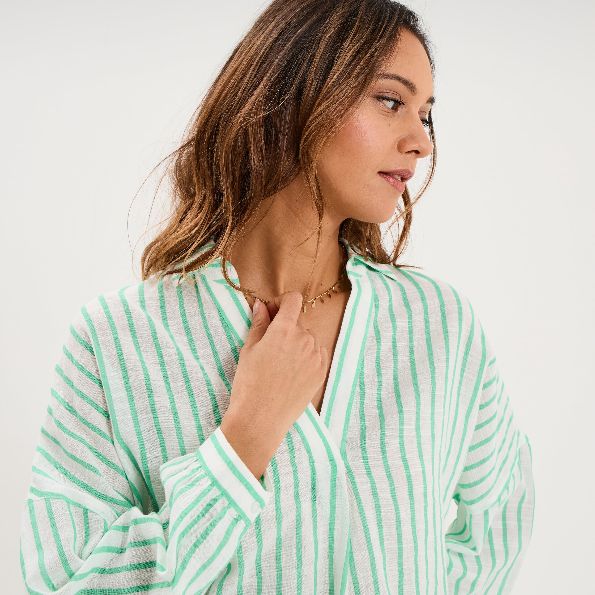 Blouse manches longues ample coton blanc femme