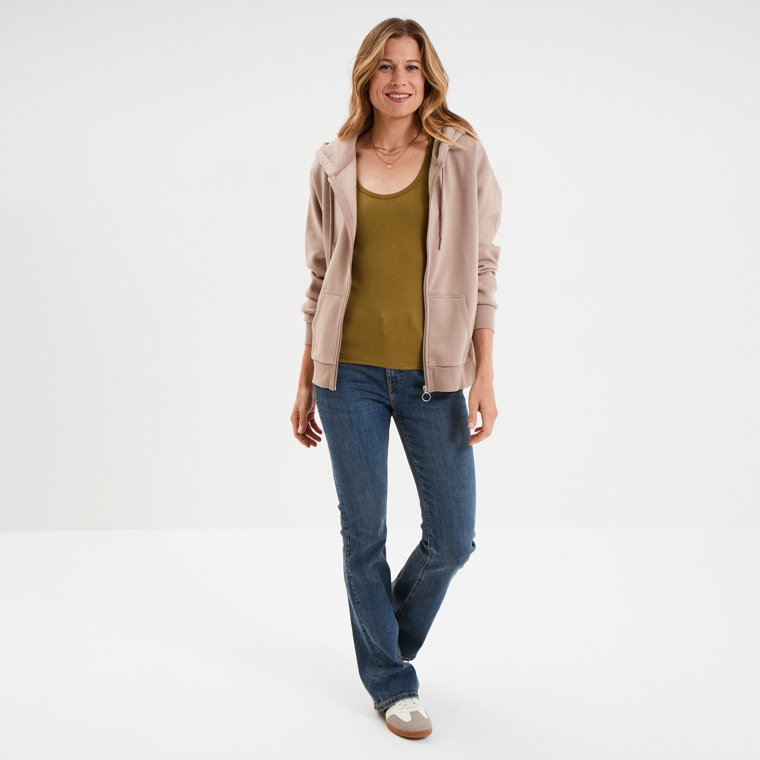 debardeur col rond cotele coton vert kaki femme Débardeur col rond côtelé coton vert kaki femme