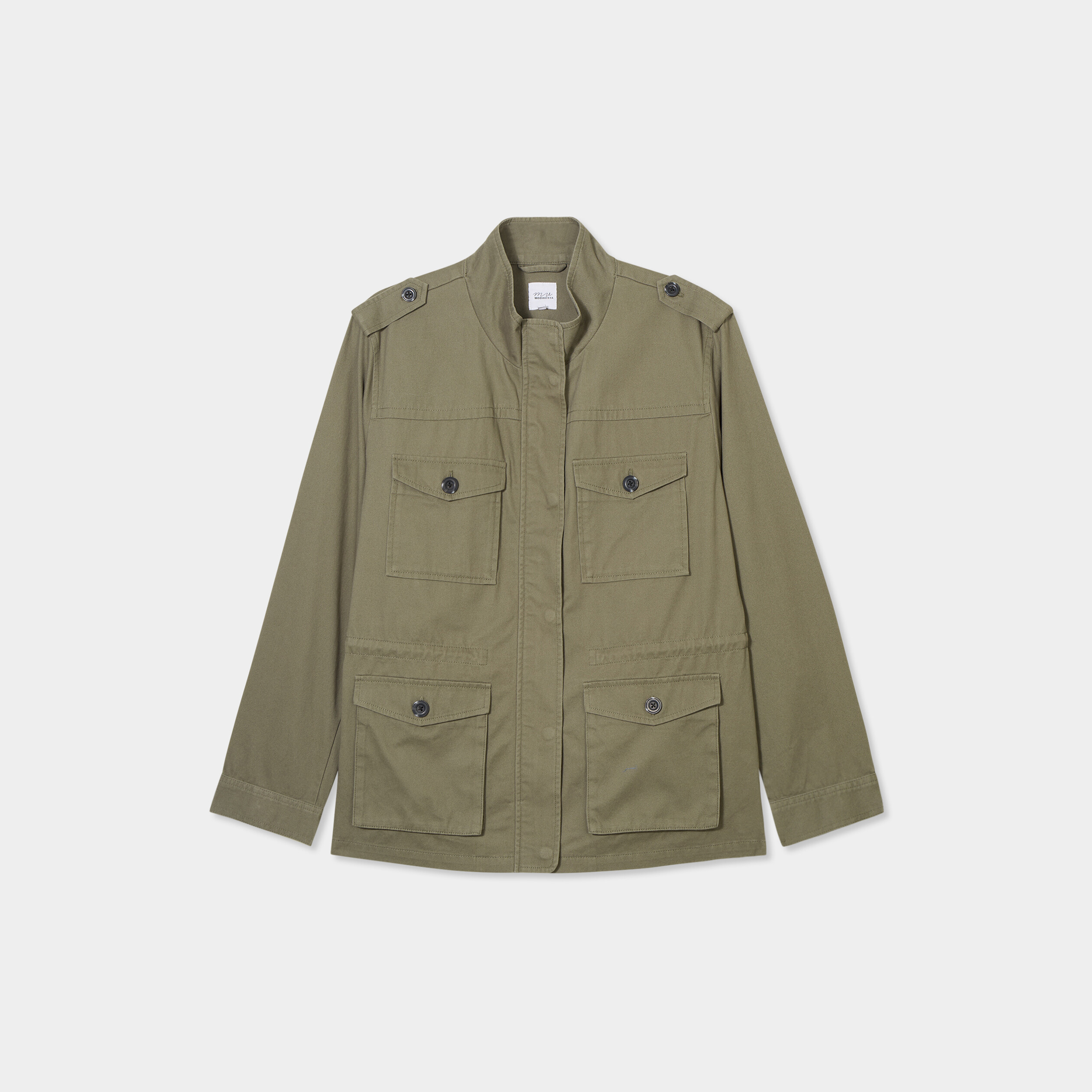Veste mi-longue ajust&eacute;e coton vert kaki femme grande taille