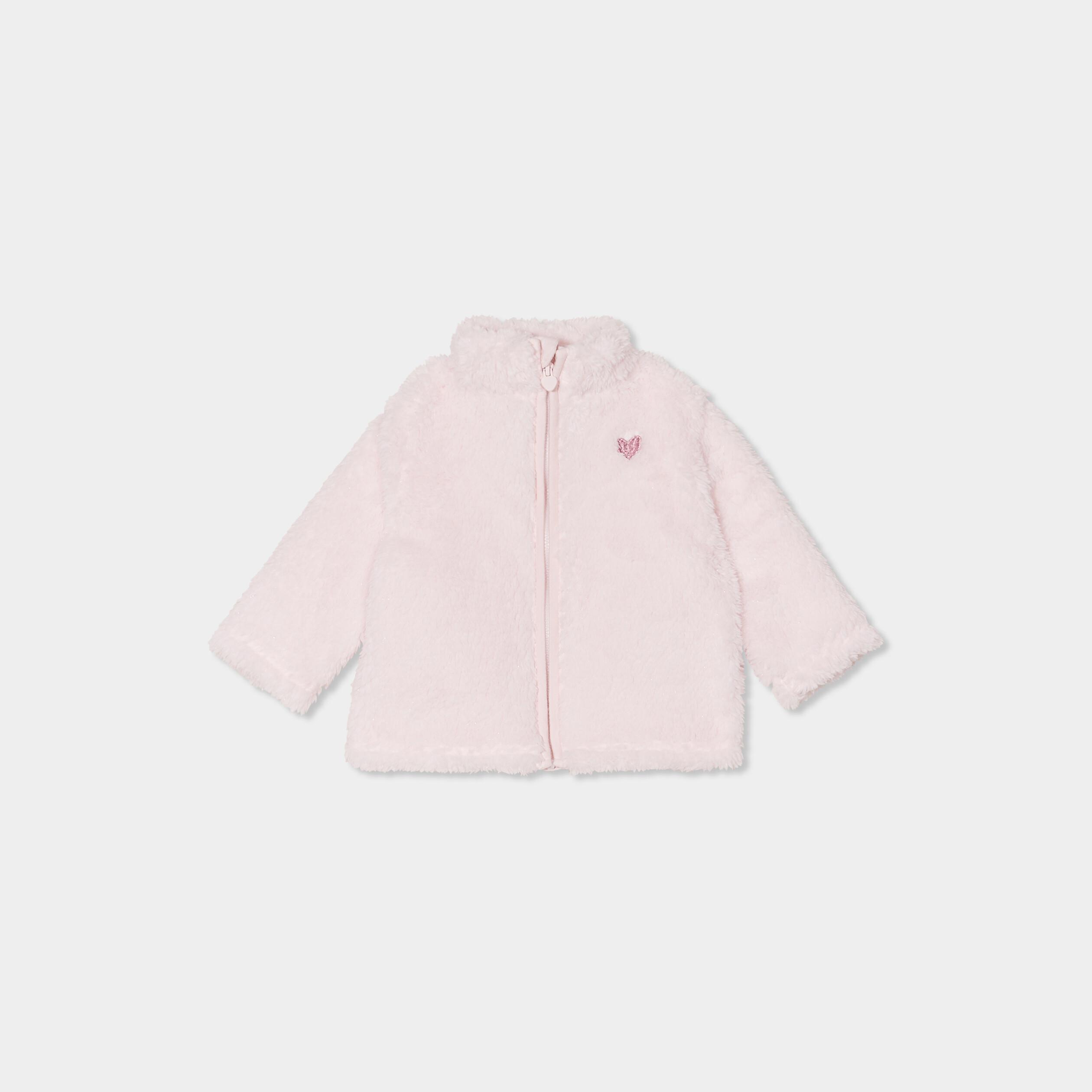 gilet zippe fausse laine de mouton rose clair bebef Gilet zippé fausse laine de mouton rose clair bébé fille