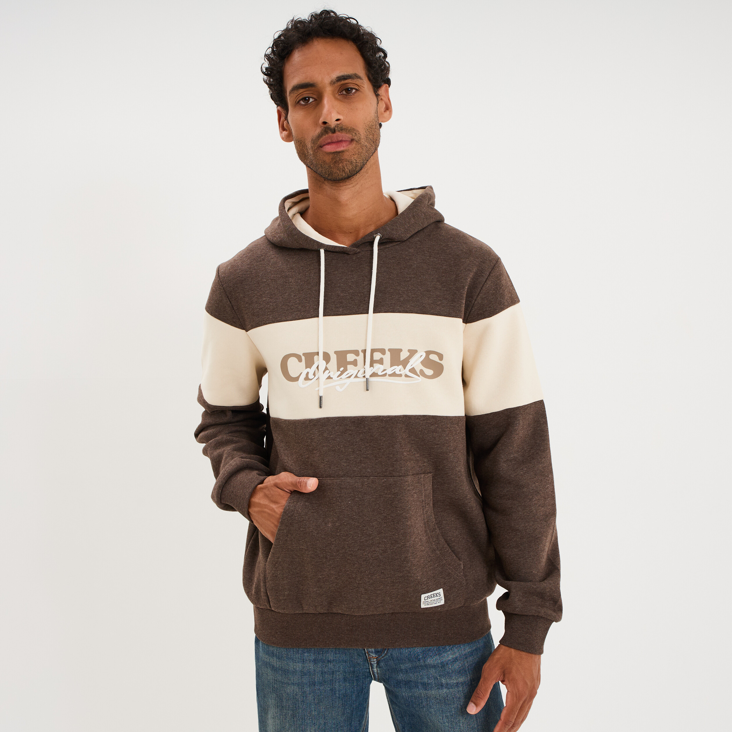 Sweat hoodie 1 poche marron chocolat homme