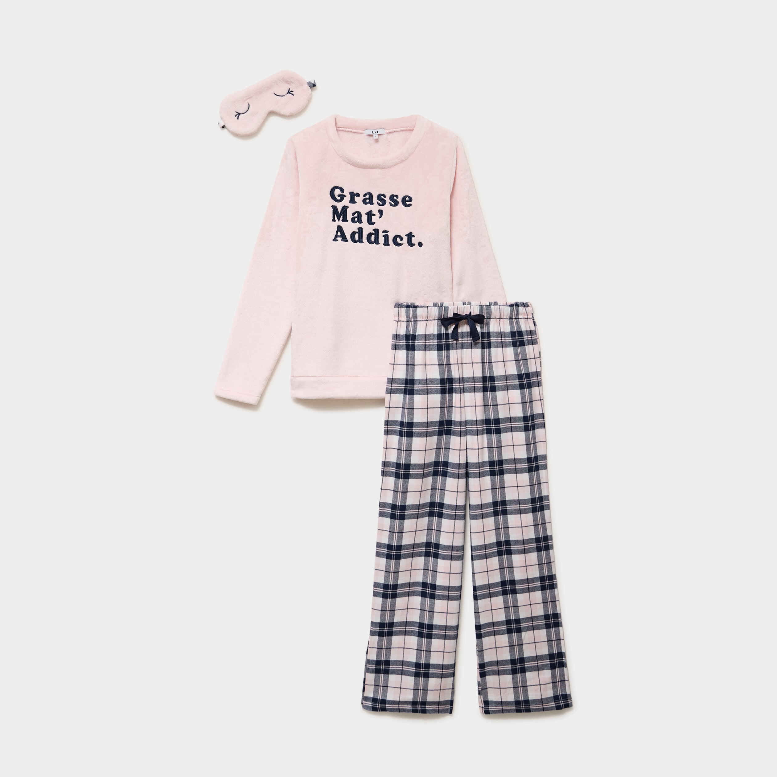 Ensemble pyjama effet polaire 3 pi&egrave;ces rose clair femme