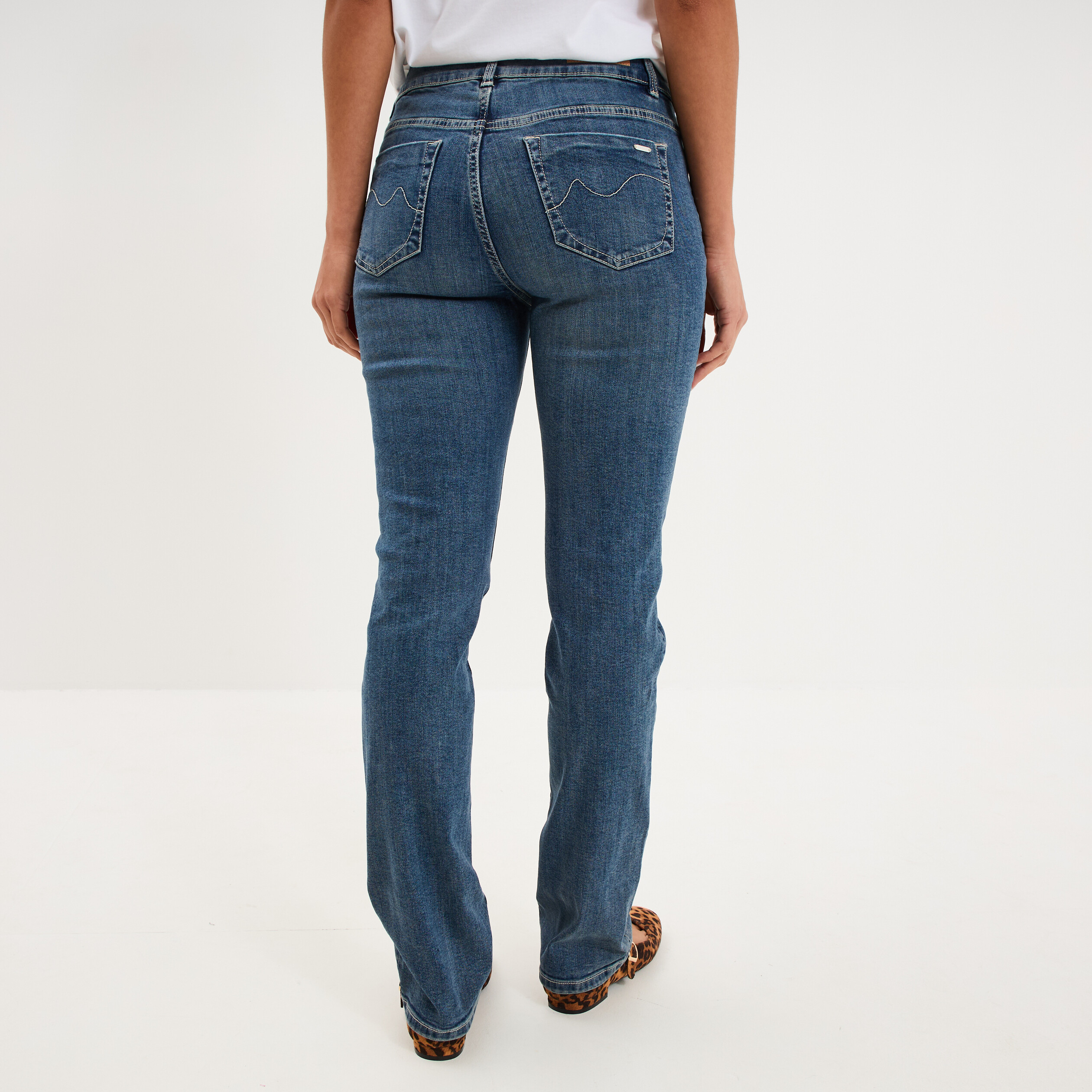 Jean denim droit en coton denim dirty femme