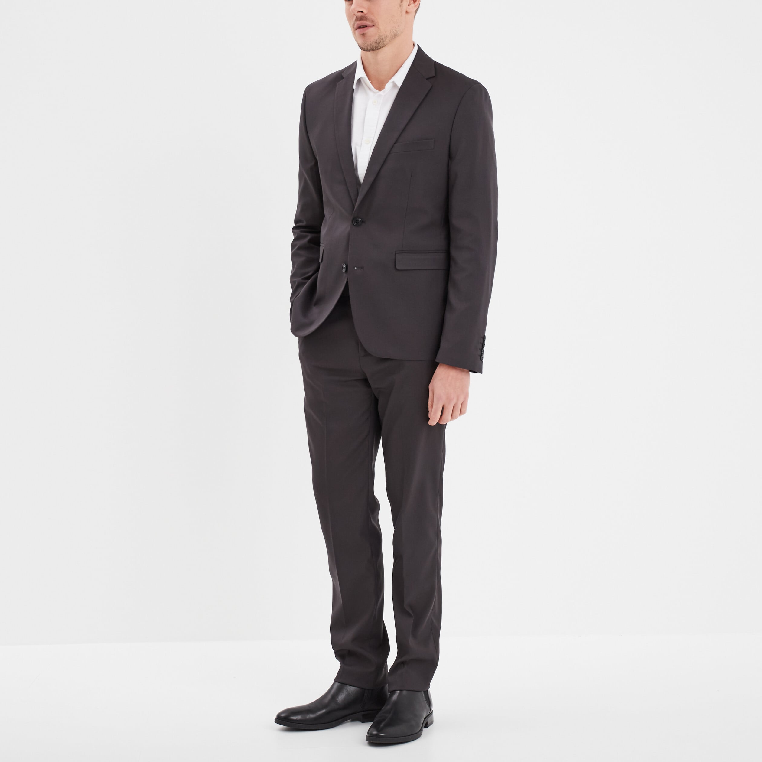 Pantalon de costume droit avec pinces gris fonc&eacute; homme