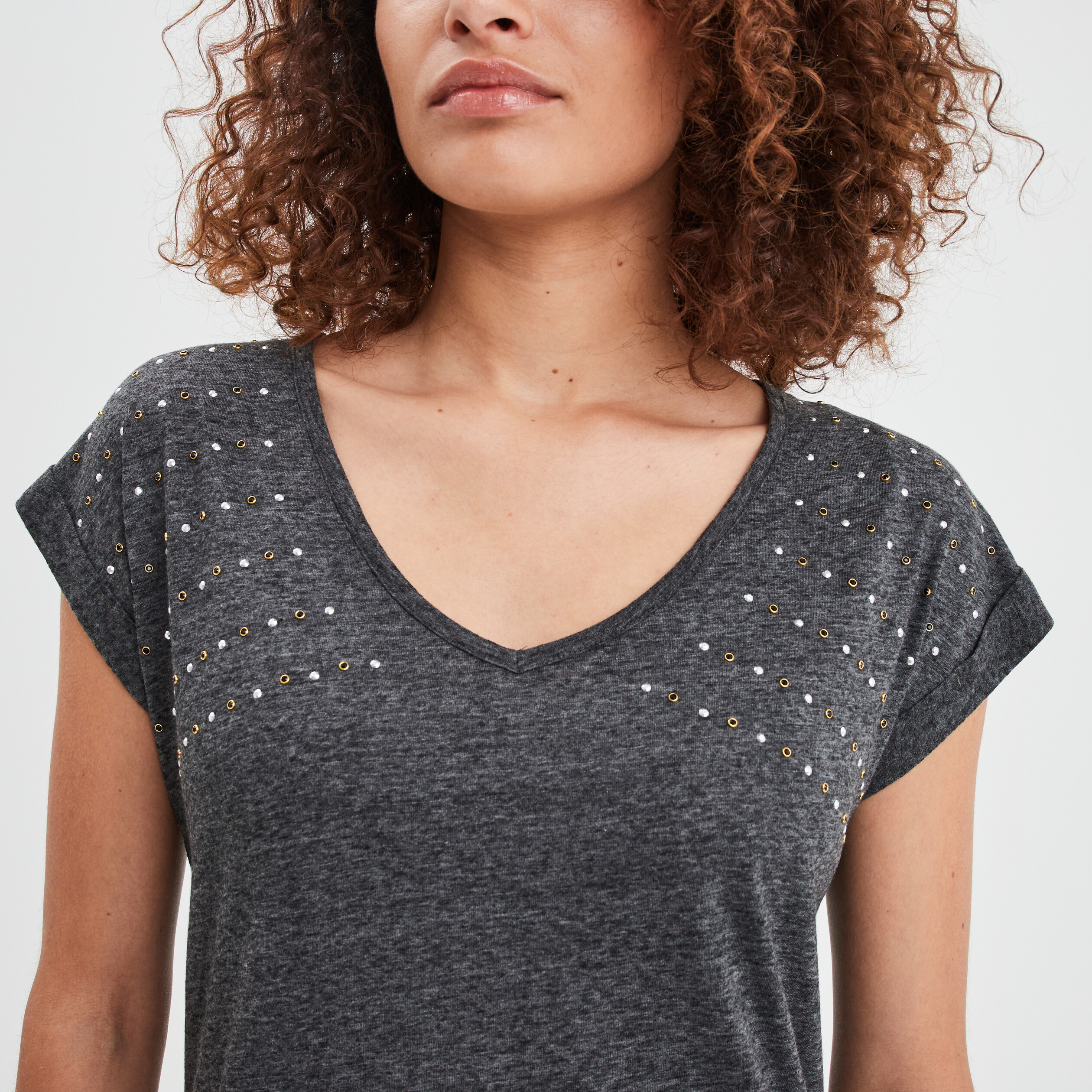 T-shirt avec clous oversize Liberto gris foncé femme