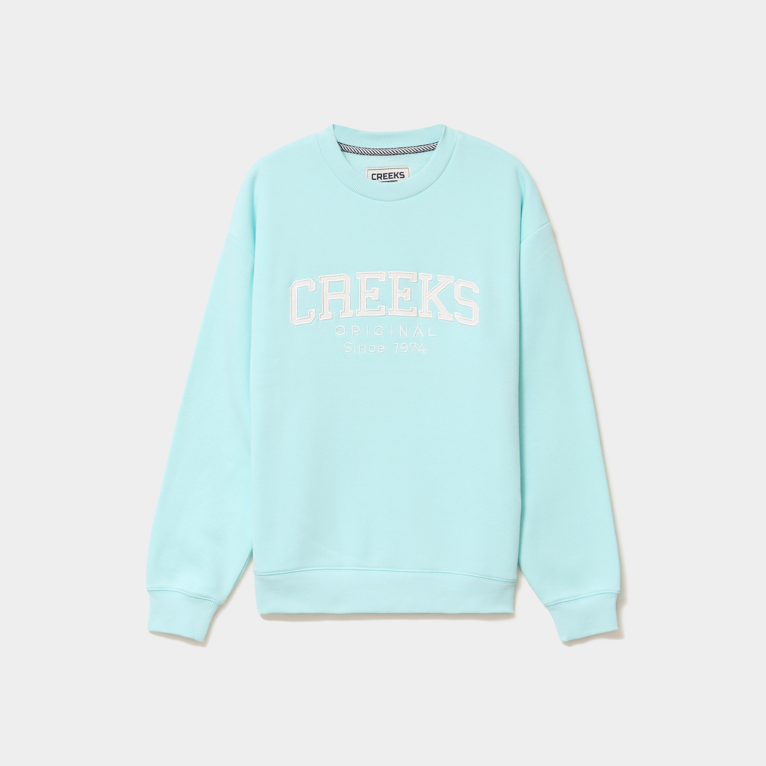 Sweat molleton col rond manches longues bleu turquoise femme
