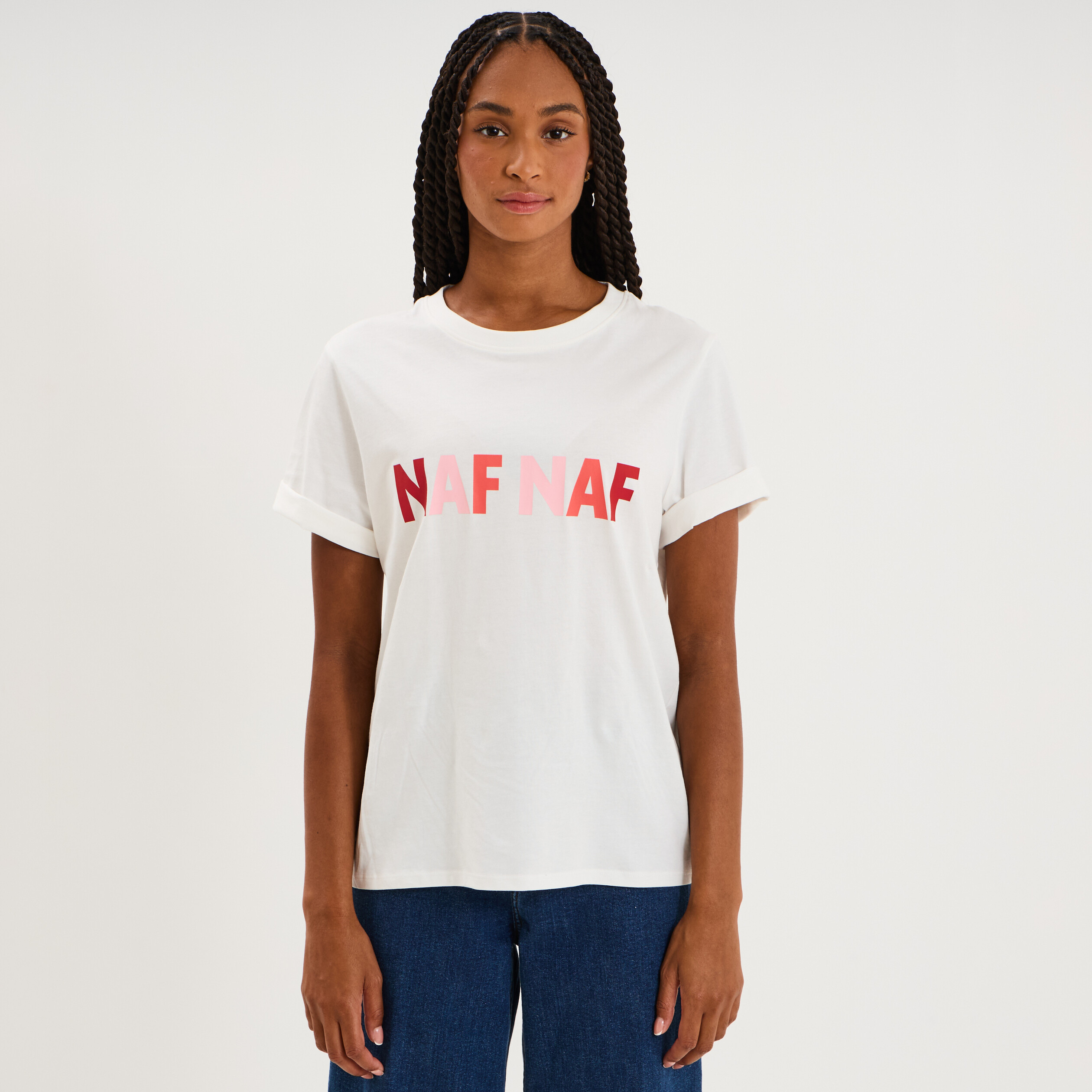 T-shirt logo NAF NAF manches courtes blanc femme