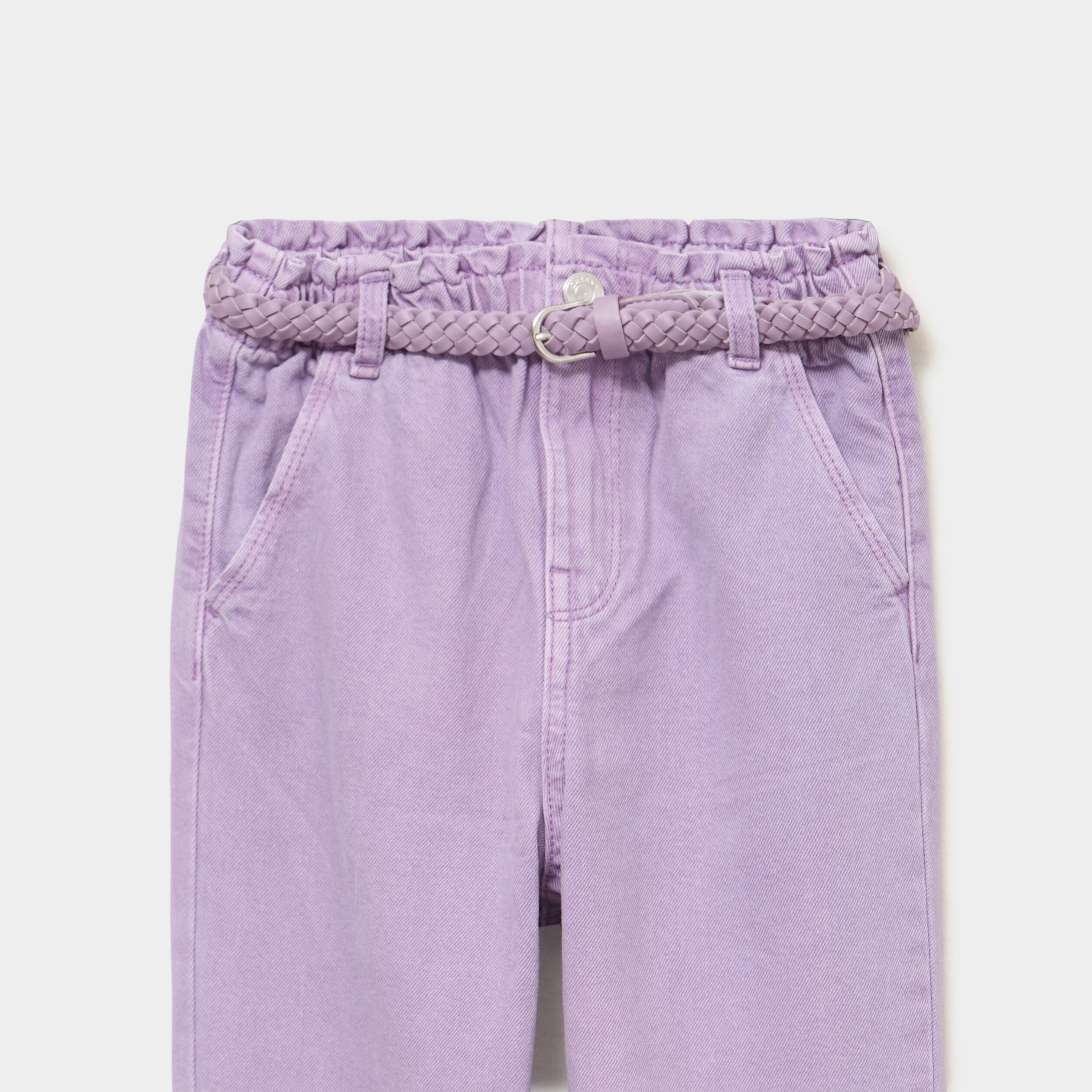 Pantalon mom taille &eacute;lastiqu&eacute;e mauve fille