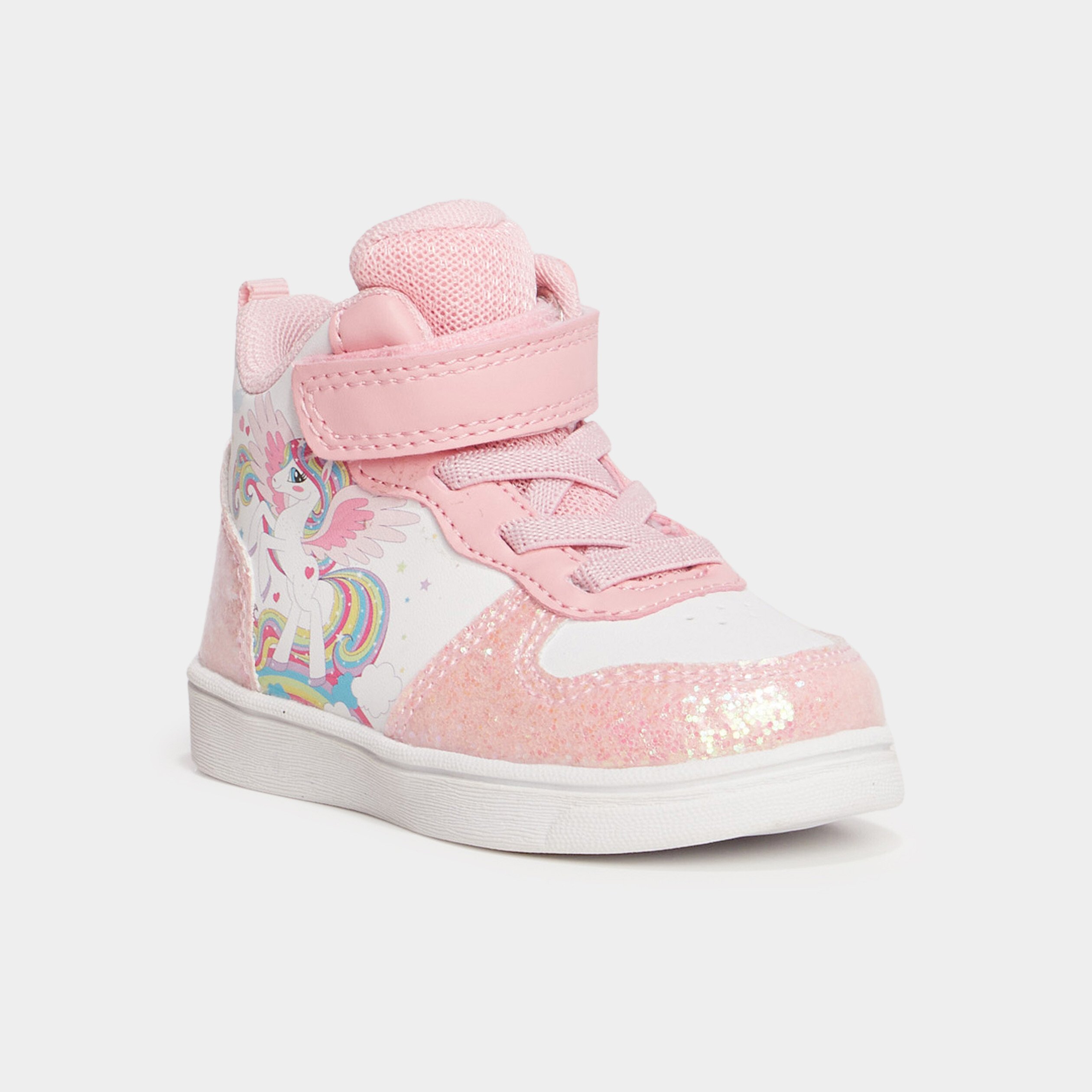 Baskets montantes scratchs et paillettes rose bébé fille La Halle