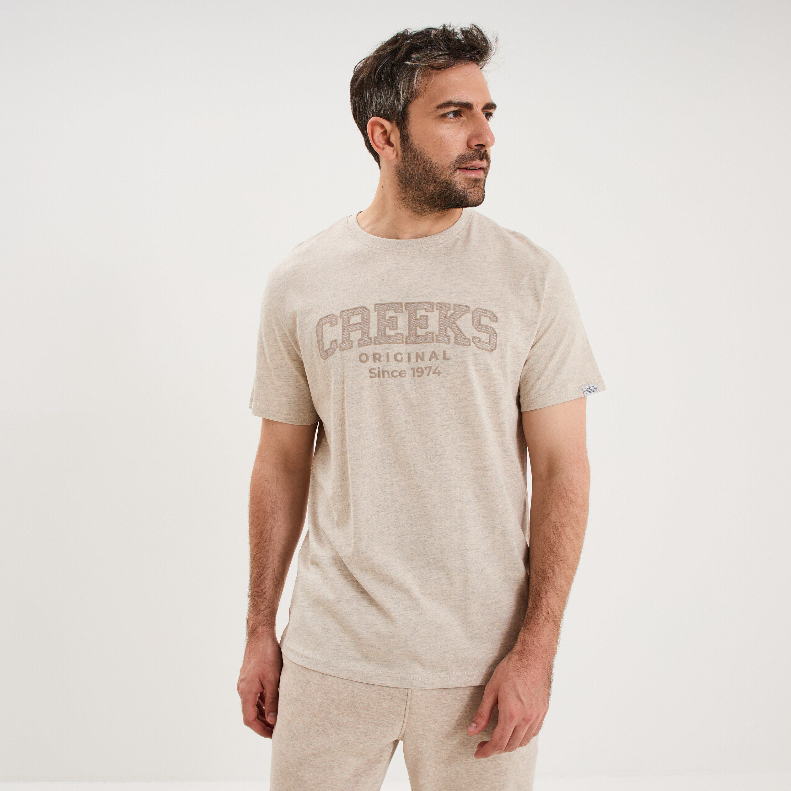 T-shirt manches courtes coton beige homme