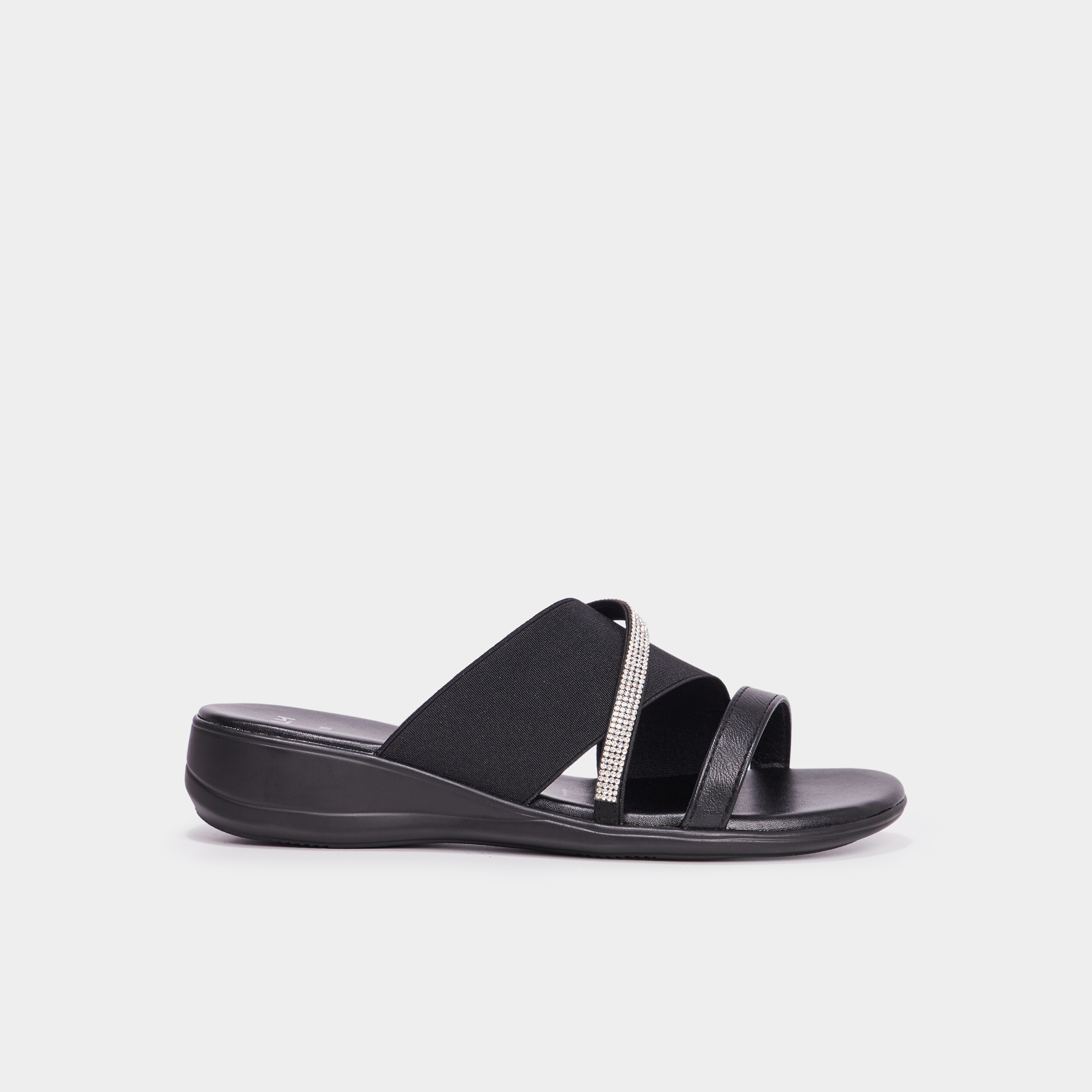 Mules brides crois&eacute;es &agrave; strass noir femme