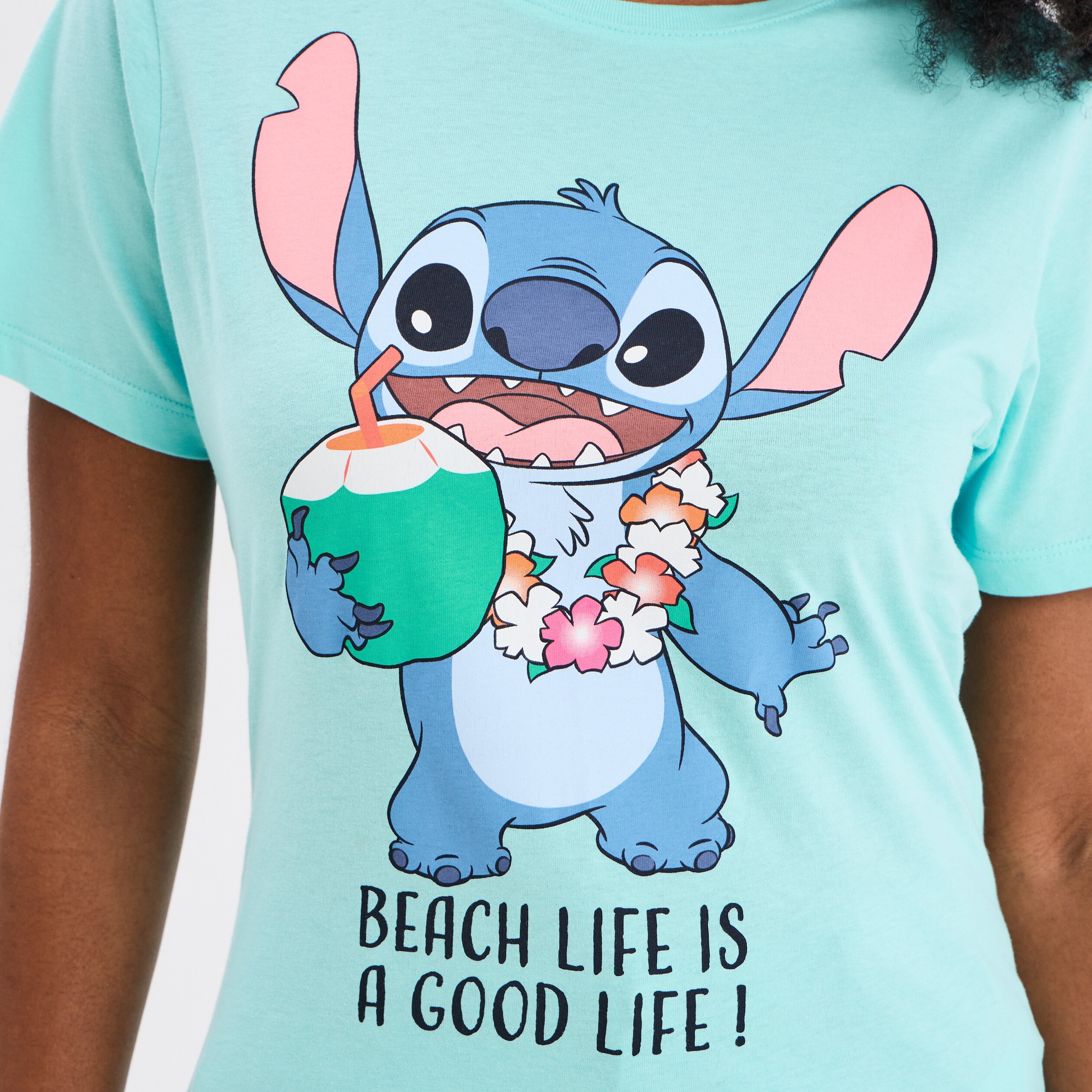 t shirt col rond manches courtes stitch vert turquoise femme T-shirt col rond manches courtes Stitch vert turquoise femme