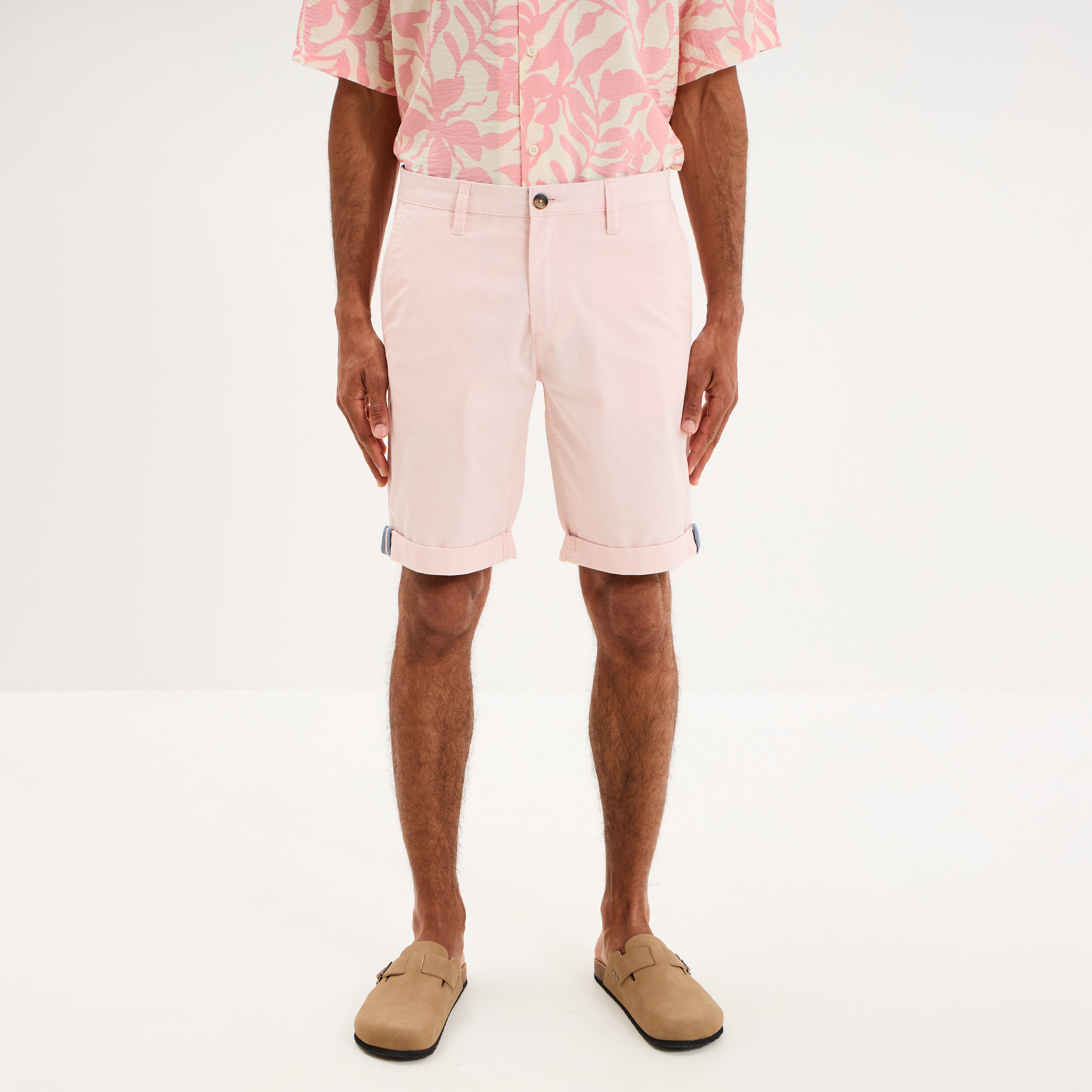 Bermuda short chino straight stretch rose pastel homme