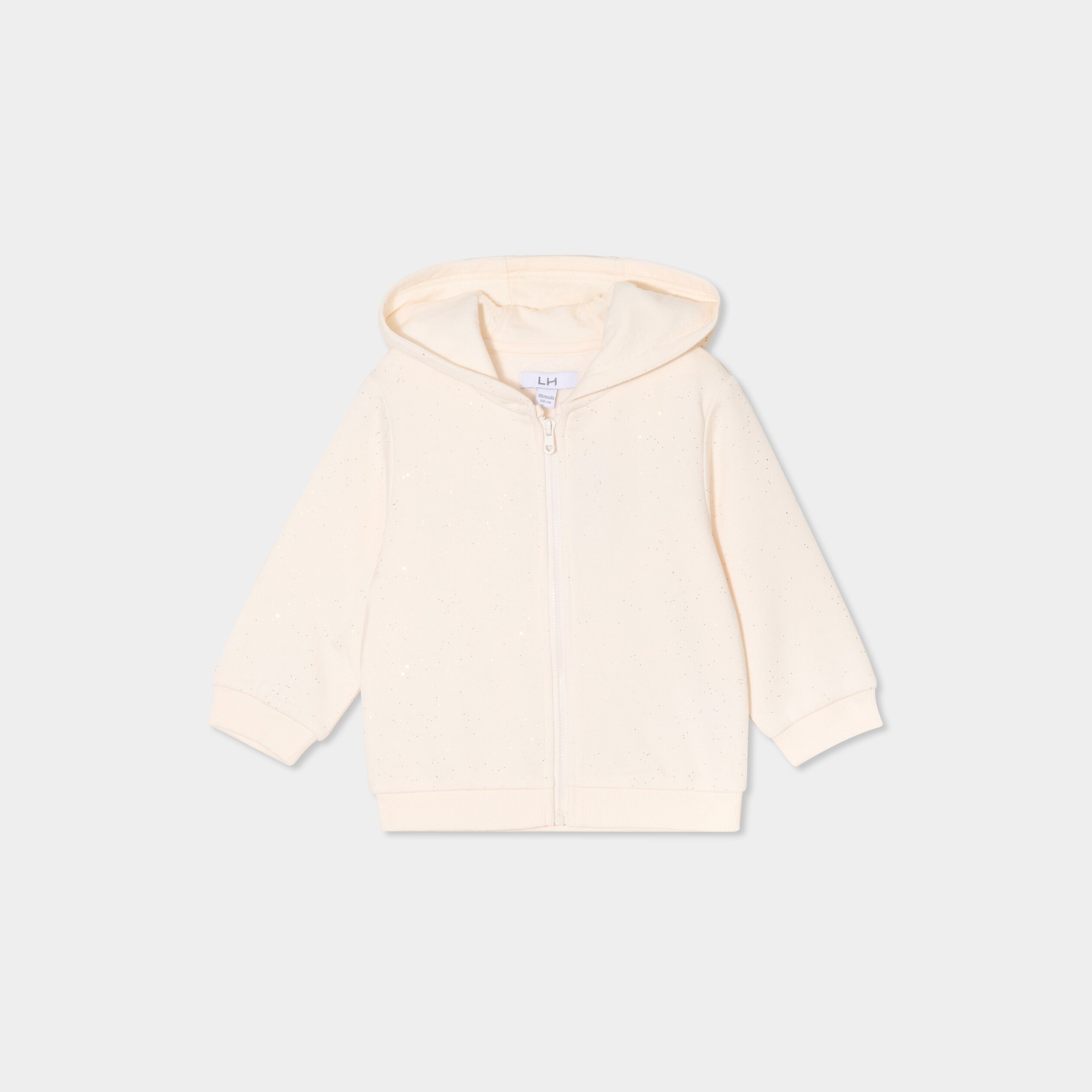 sweat zippe paillettes a capuche creme bebef Sweat zippé paillettes à capuche creme bébé fille