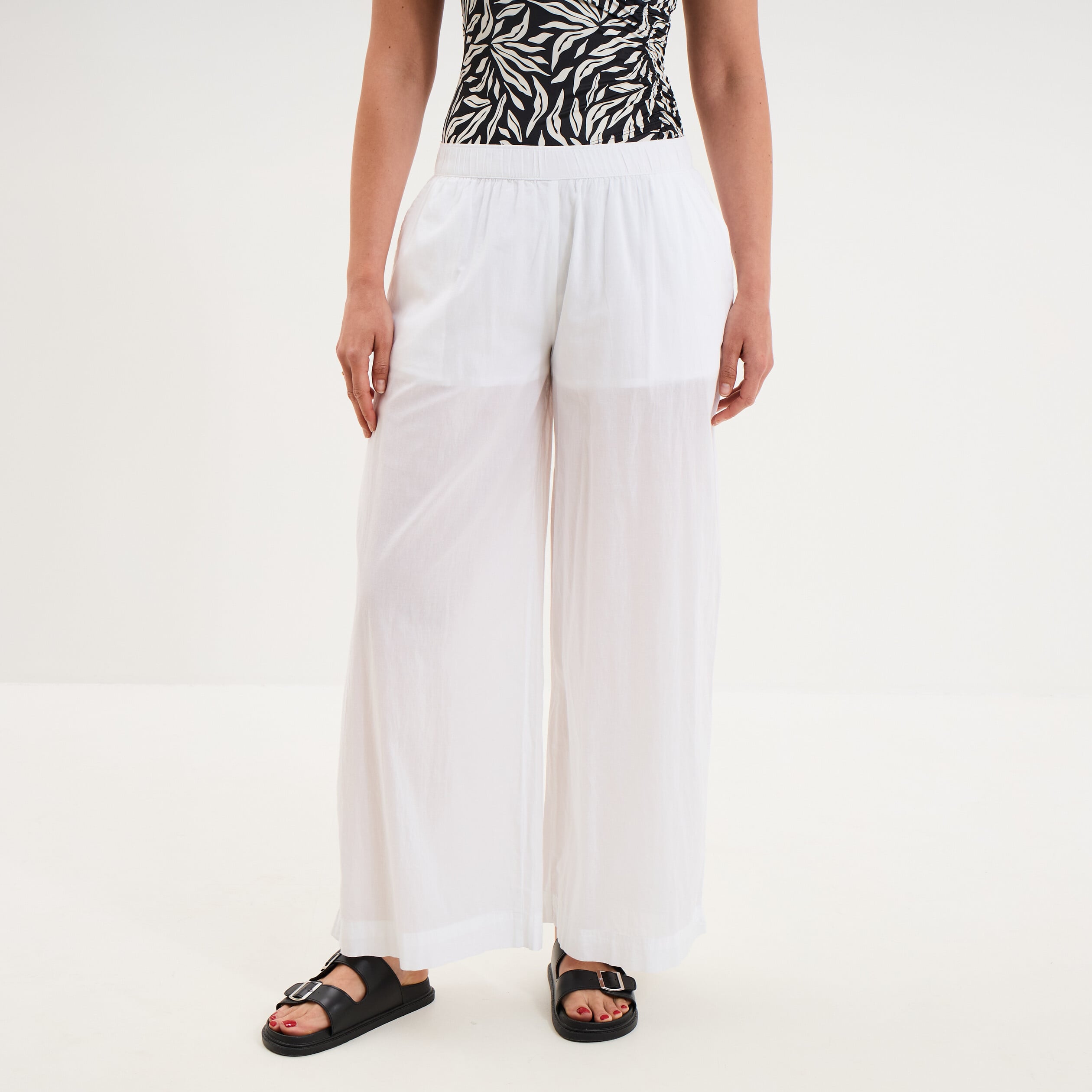 Pantalon de plage voile de coton blanc femme