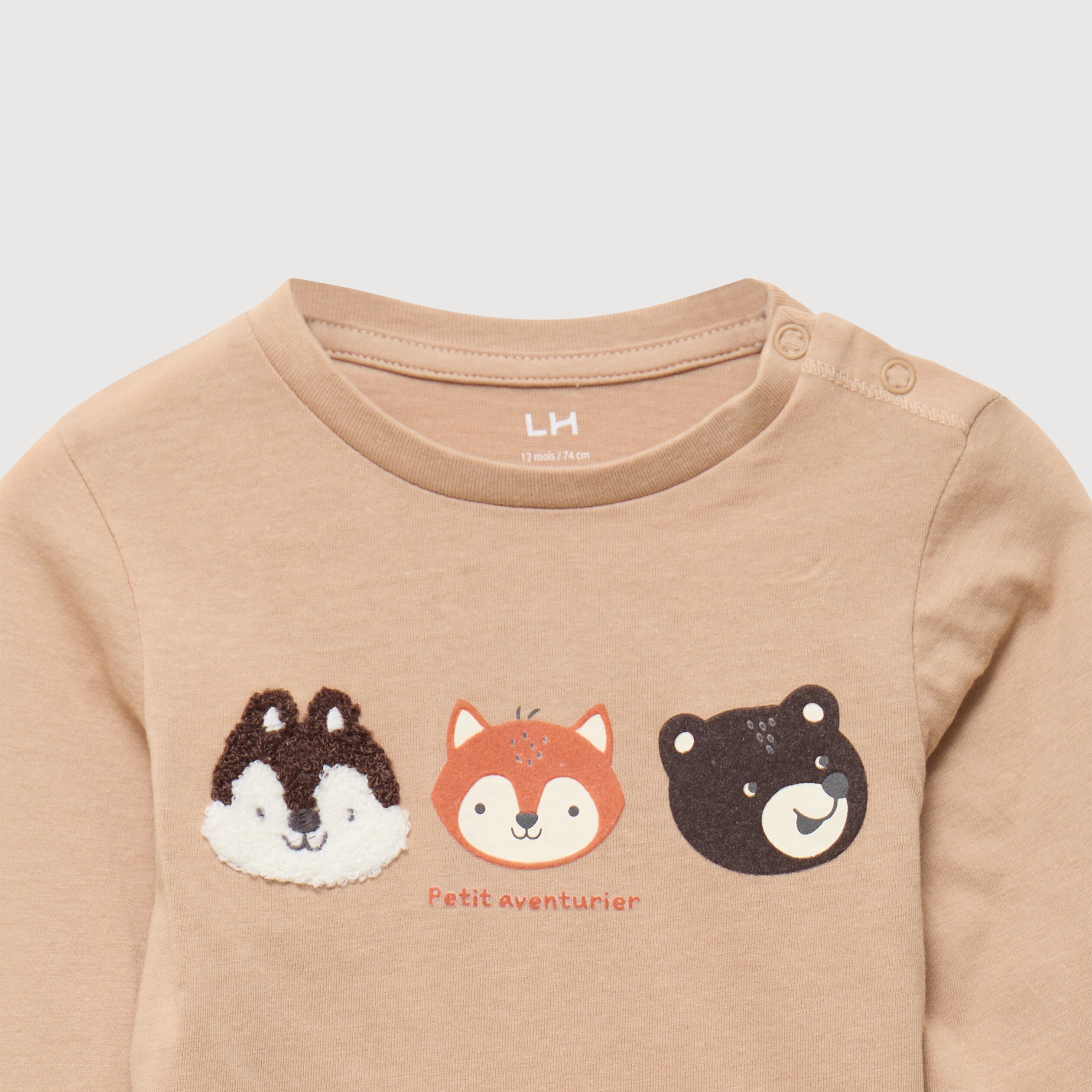 T-shirt &eacute;paule boutonn&eacute;e coton marron clair b&eacute;b&eacute; gar&ccedil;on