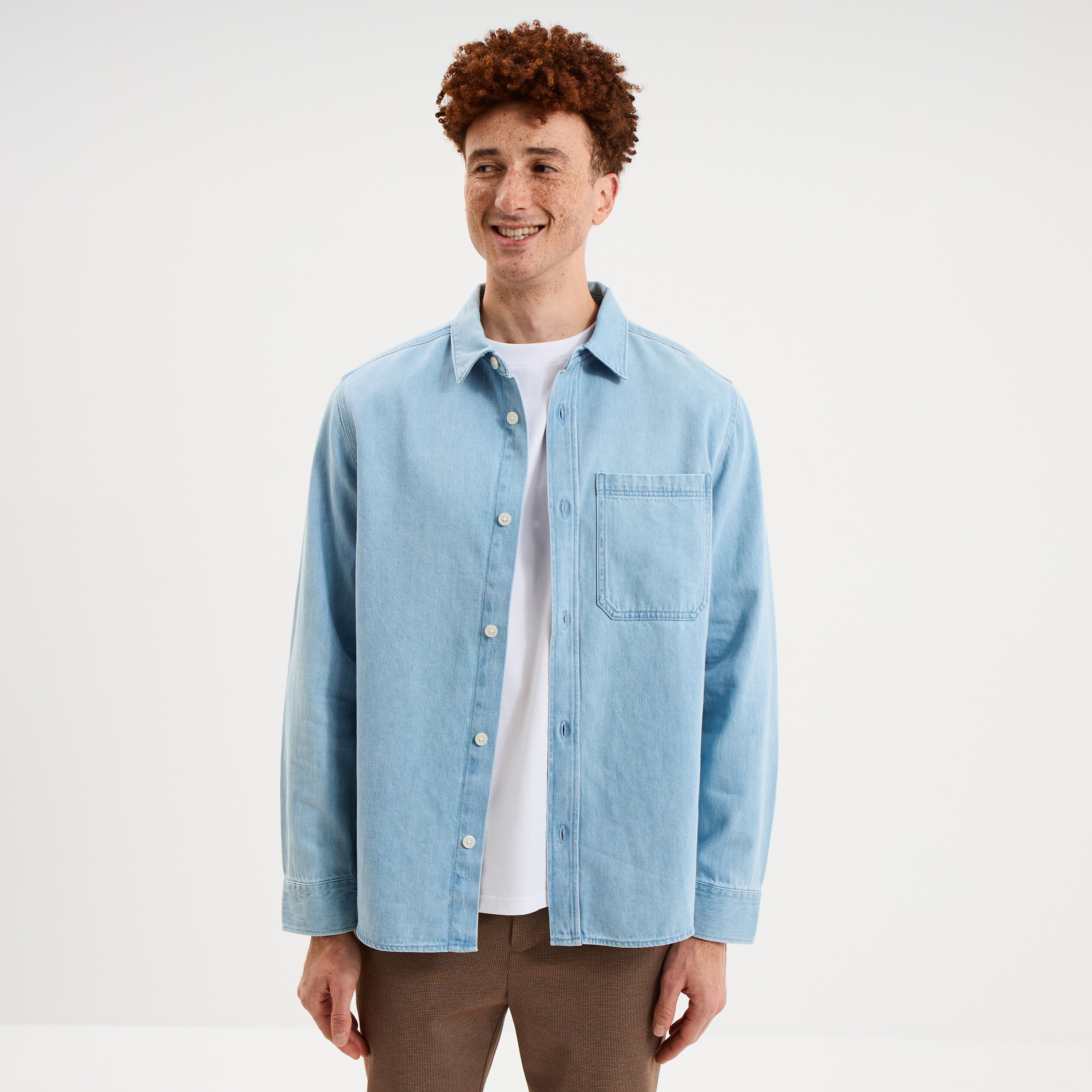 Surchemise en jean 1 poche coton denim stone homme