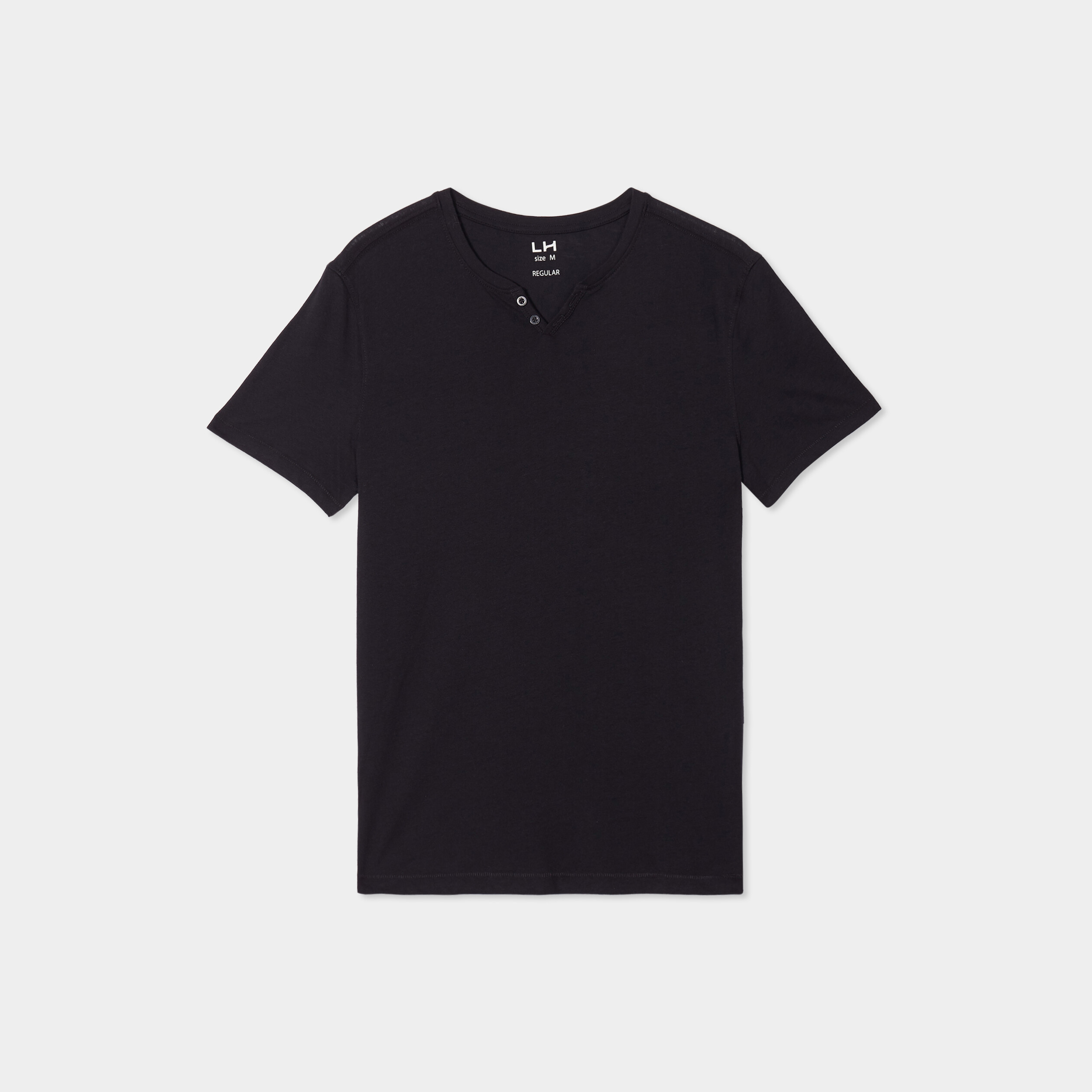 T-shirt manches courtes col tunisien noir homme