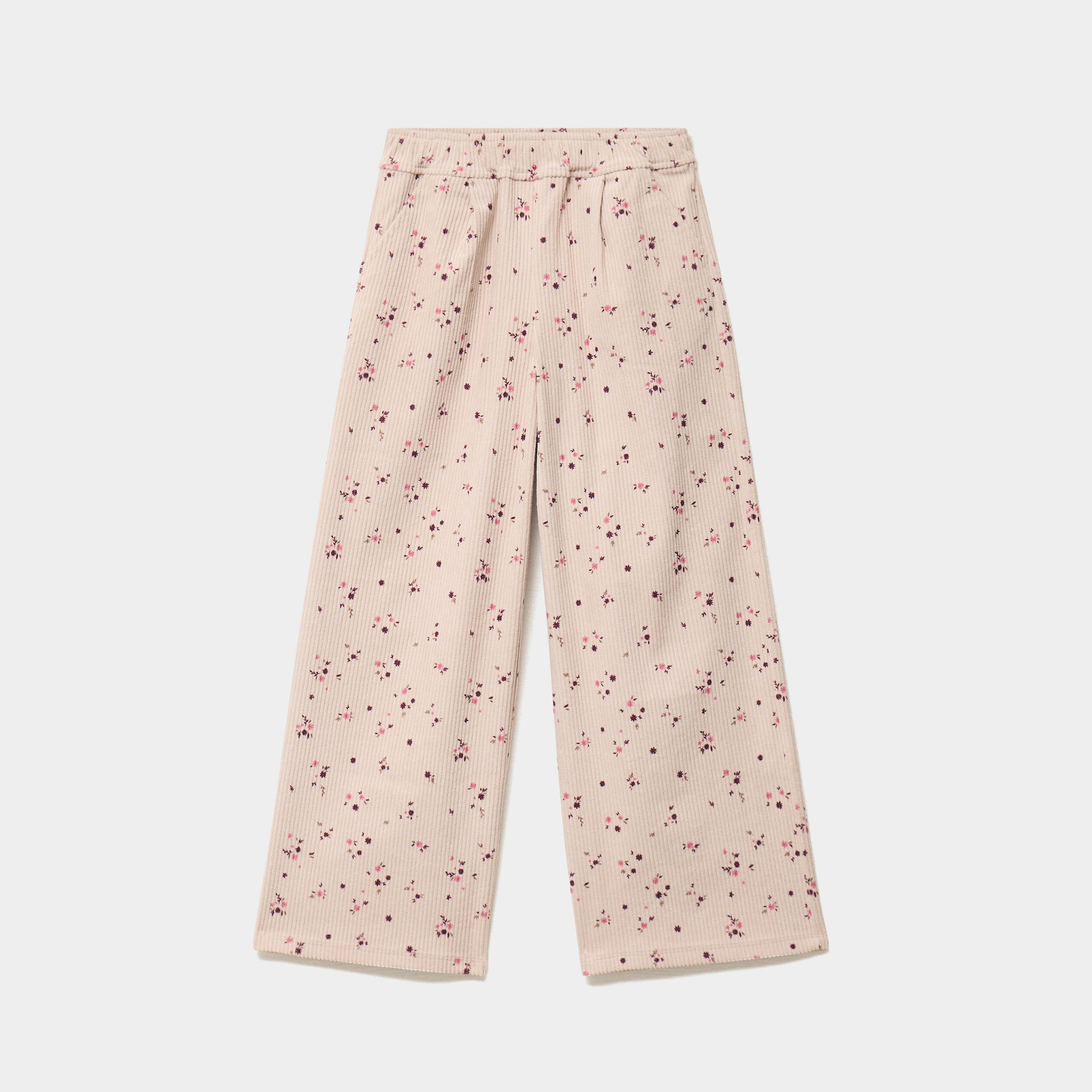 Pantalon large velours c&ocirc;tel&eacute; ficelle fille