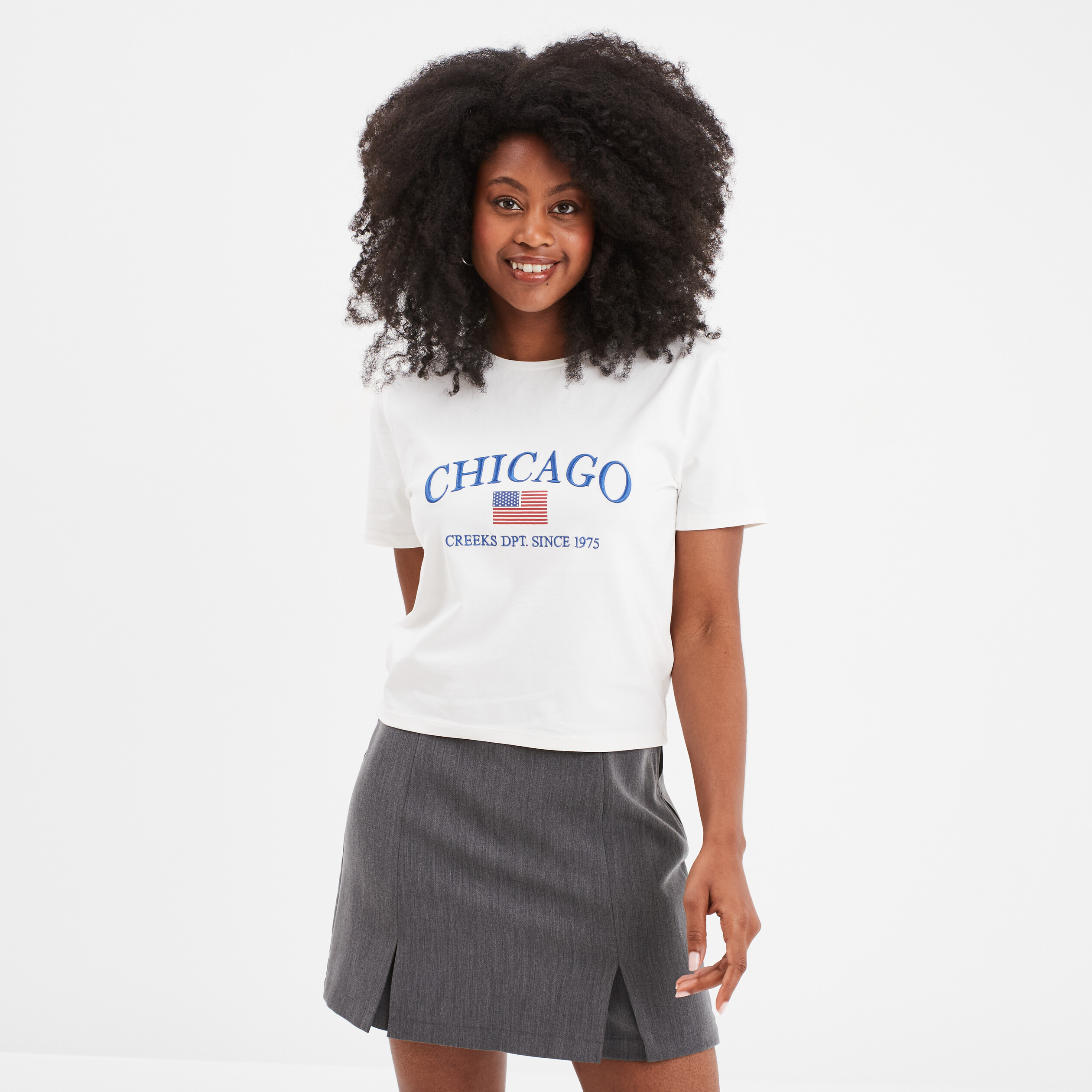 t shirt cropped ajuste broderie creeks blanc femme T-shirt cropped ajusté broderie Creeks blanc femme