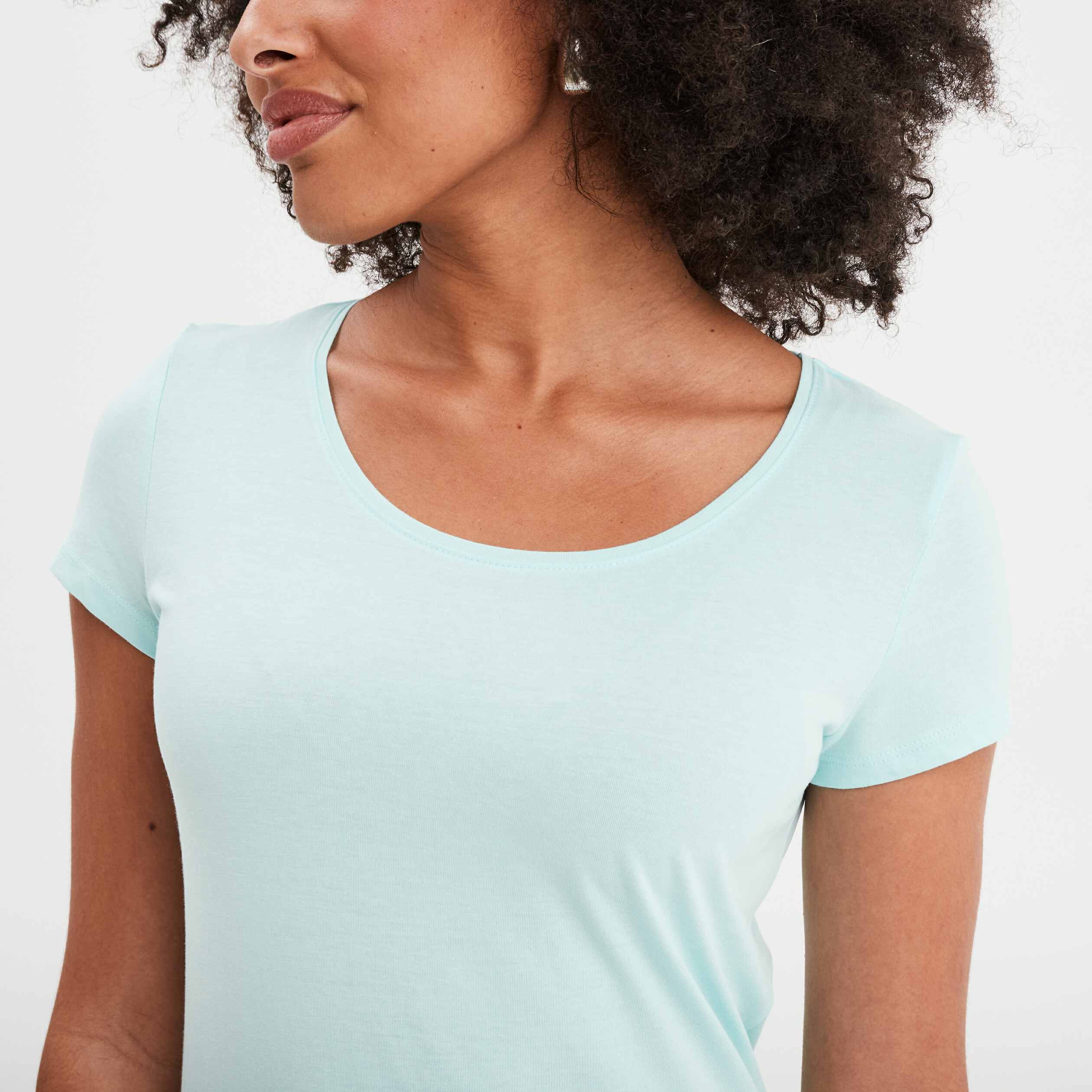 T-shirt coton col rond manches courtes bleu turquoise femme