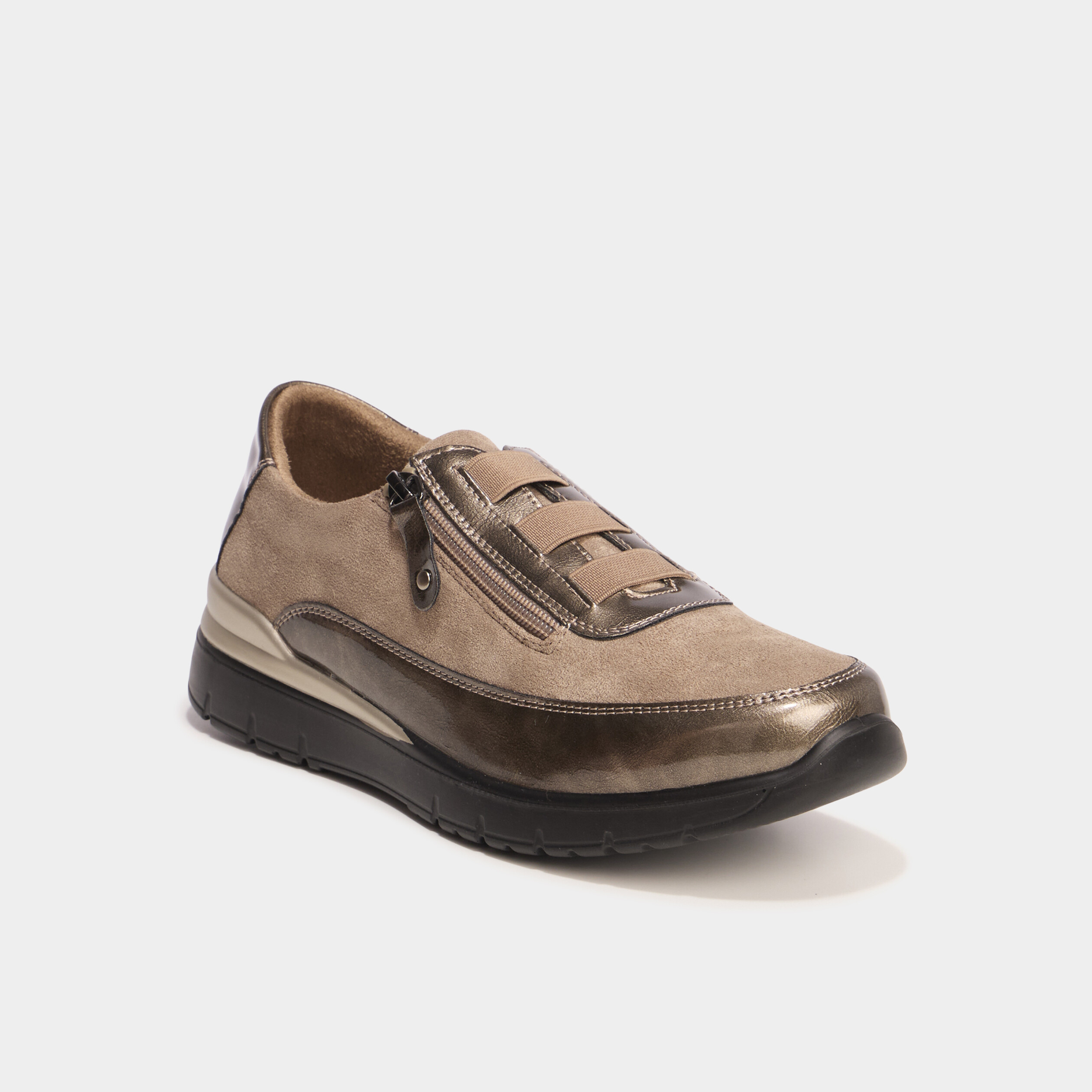 Baskets zipp&eacute;es confort marron fonc&eacute; femme