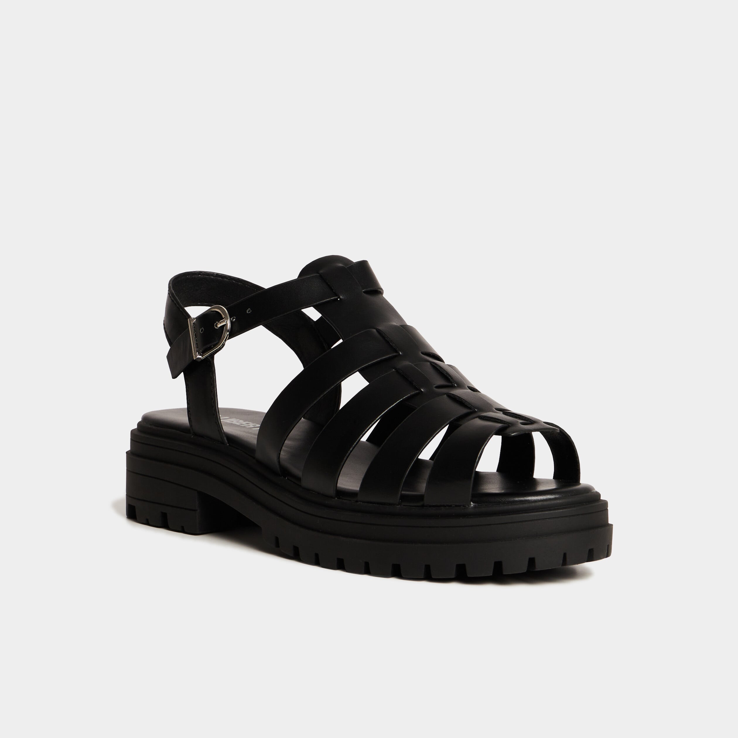 Sandales semelles crant&eacute;es noir femme