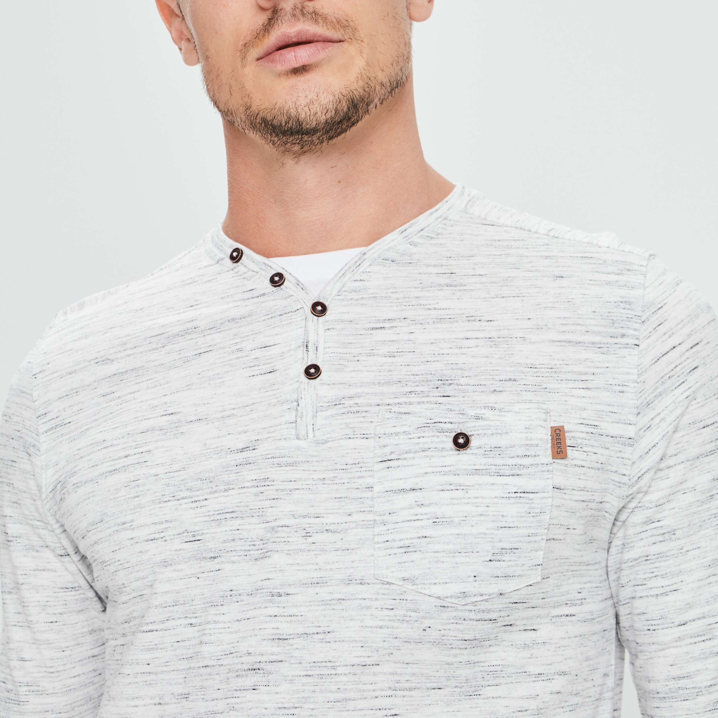 t shirt manches longues creeks ivoire homme T-shirt manches longues Creeks ivoire homme